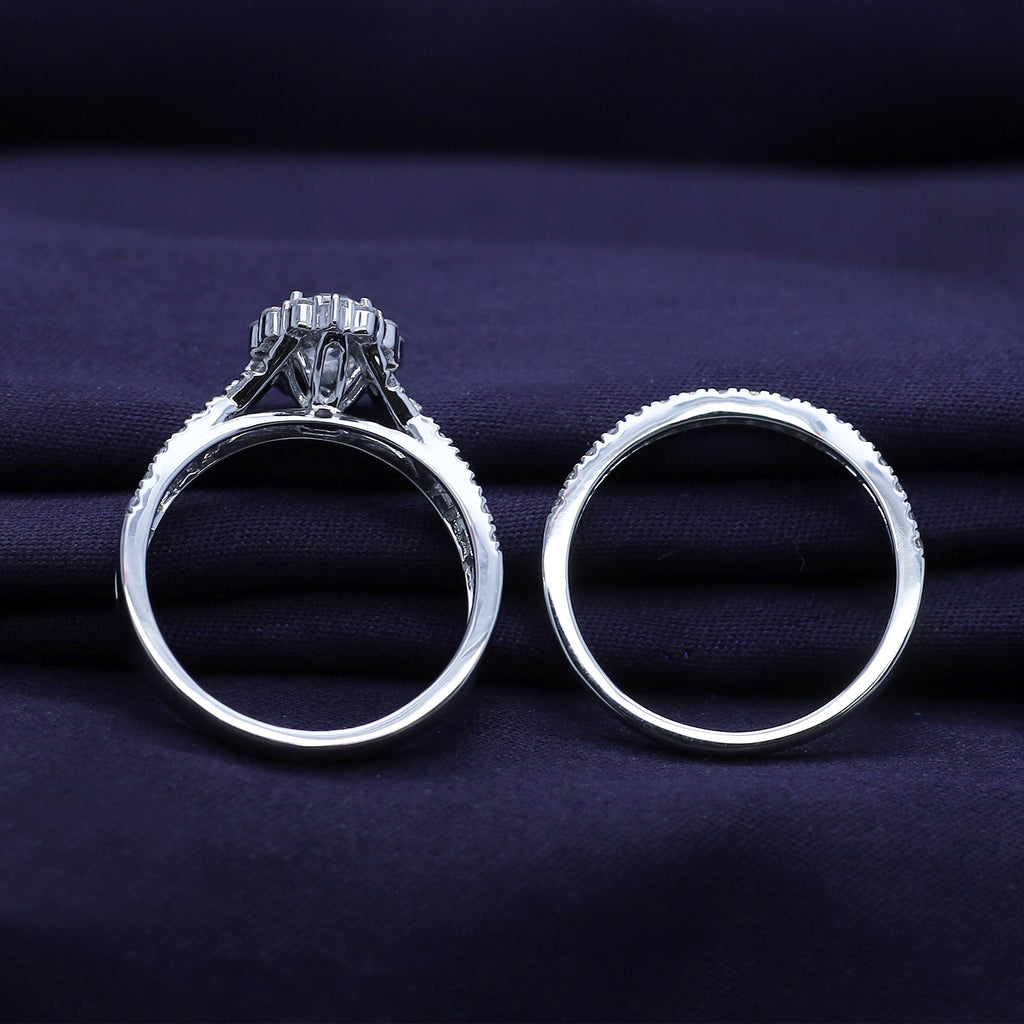 Pear & Round Shape Lab Grown Diamond Halo Engagement Bridal Set Ring - 1.00 CTW