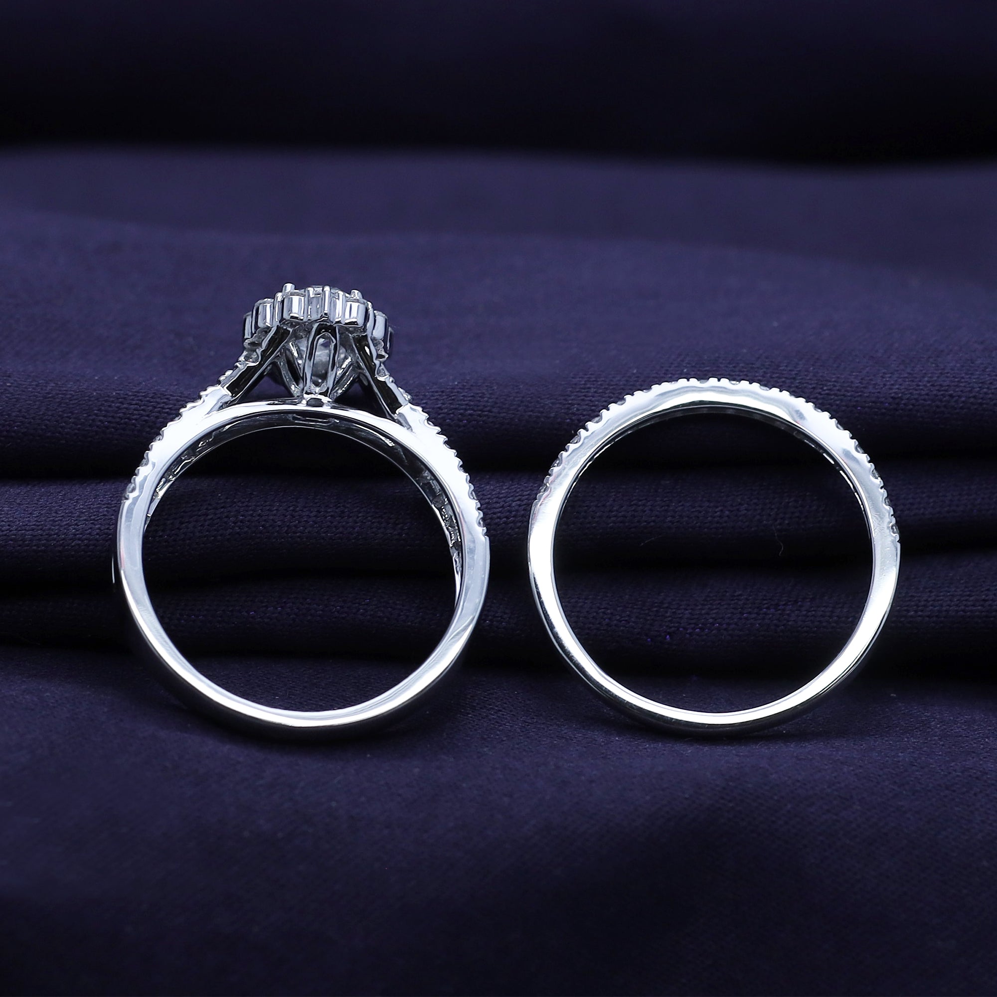 Pear & Round Shape Lab Grown Diamond Halo Engagement Bridal Set Ring - 1.00 CTW