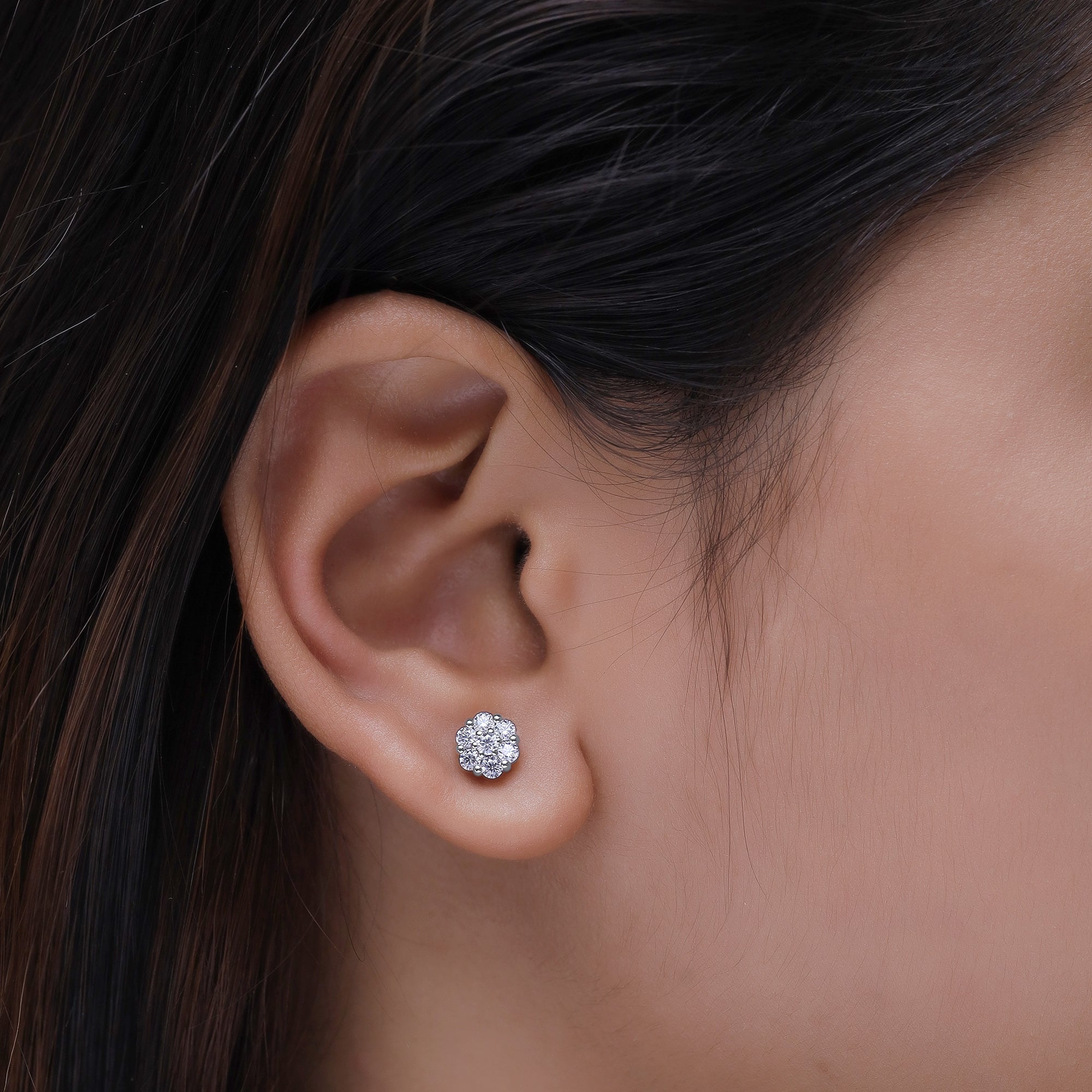 Lab Grown Diamond Flower Cluster Stud Earrings