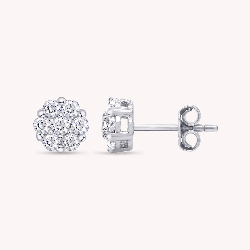 Lab Grown Diamond Flower Cluster Stud Earrings