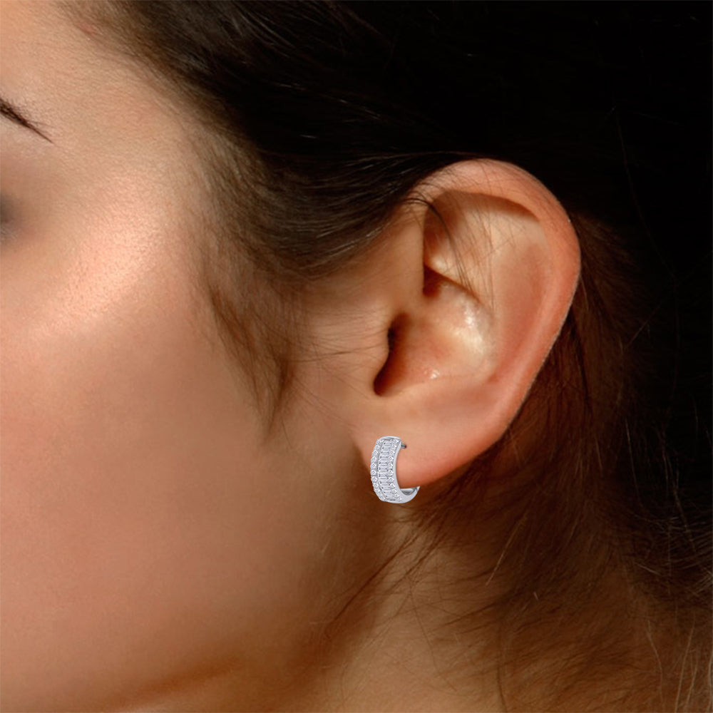Baguette & Round Huggie Hoop Lab Grown Diamond Earrings