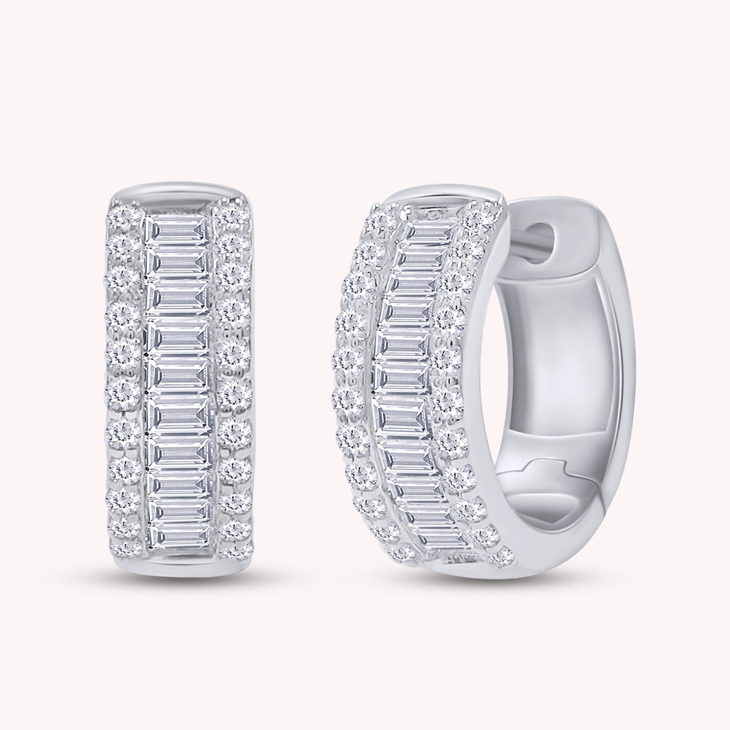 Baguette & Round Huggie Hoop Lab Grown Diamond Earrings