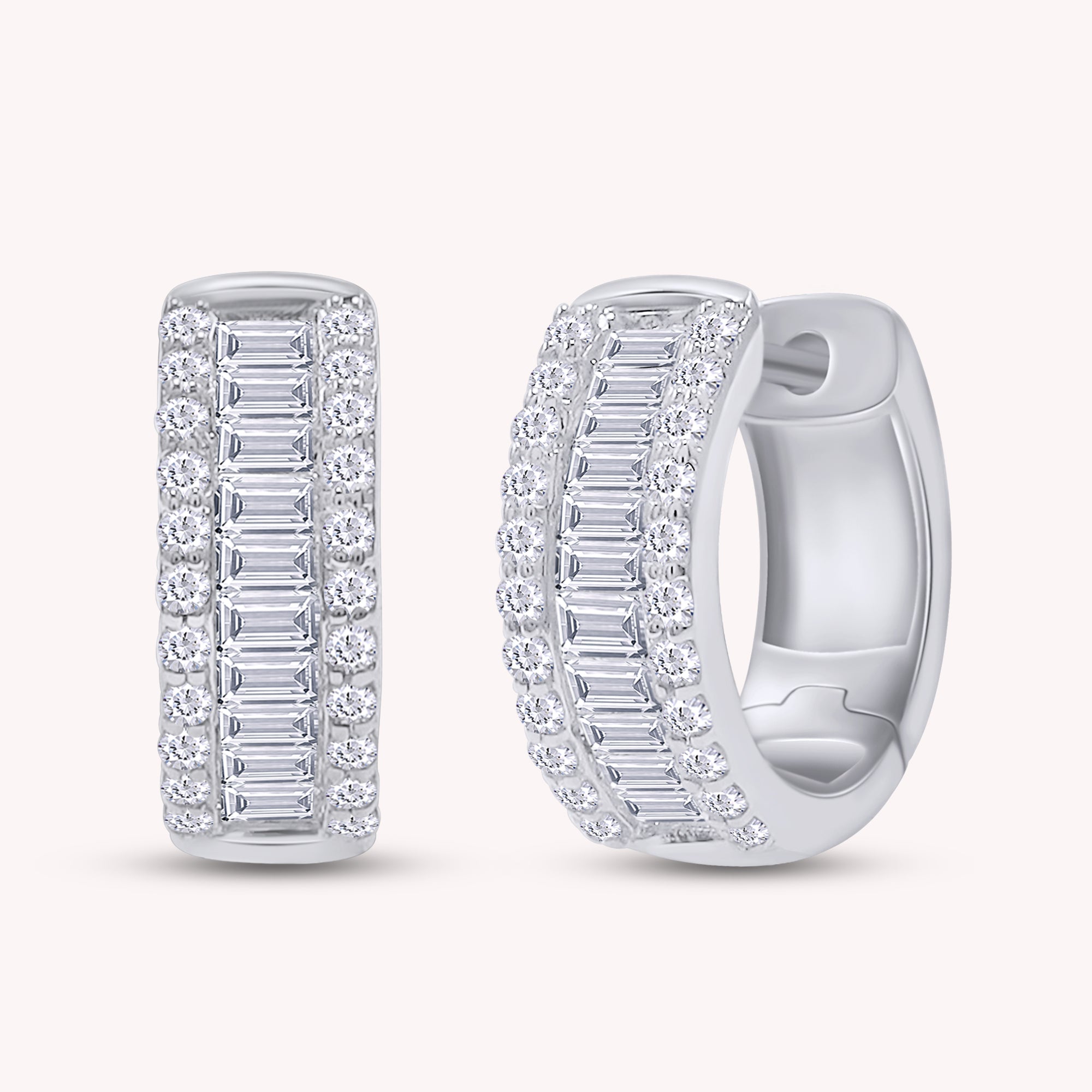 Baguette & Round Huggie Hoop Lab Grown Diamond Earrings