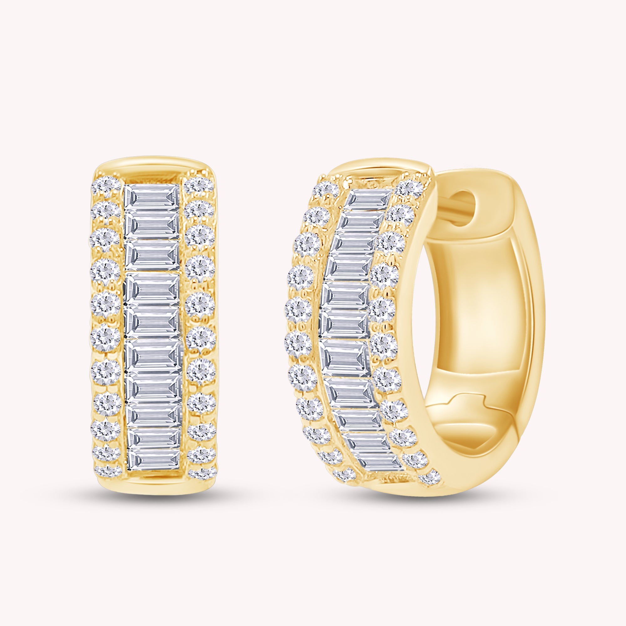 Baguette & Round Huggie Hoop Lab Grown Diamond Earrings