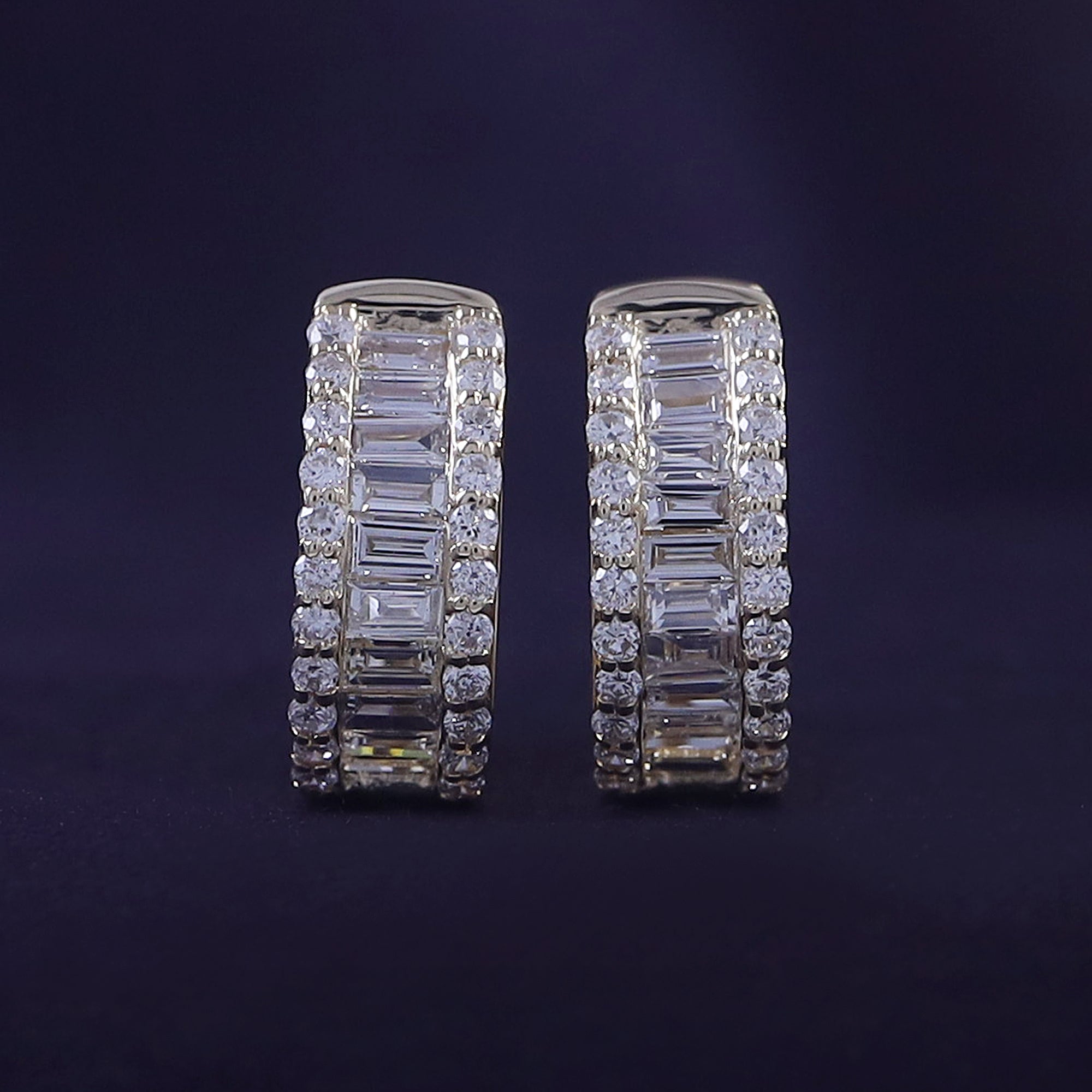 Baguette & Round Huggie Hoop Lab Grown Diamond Earrings