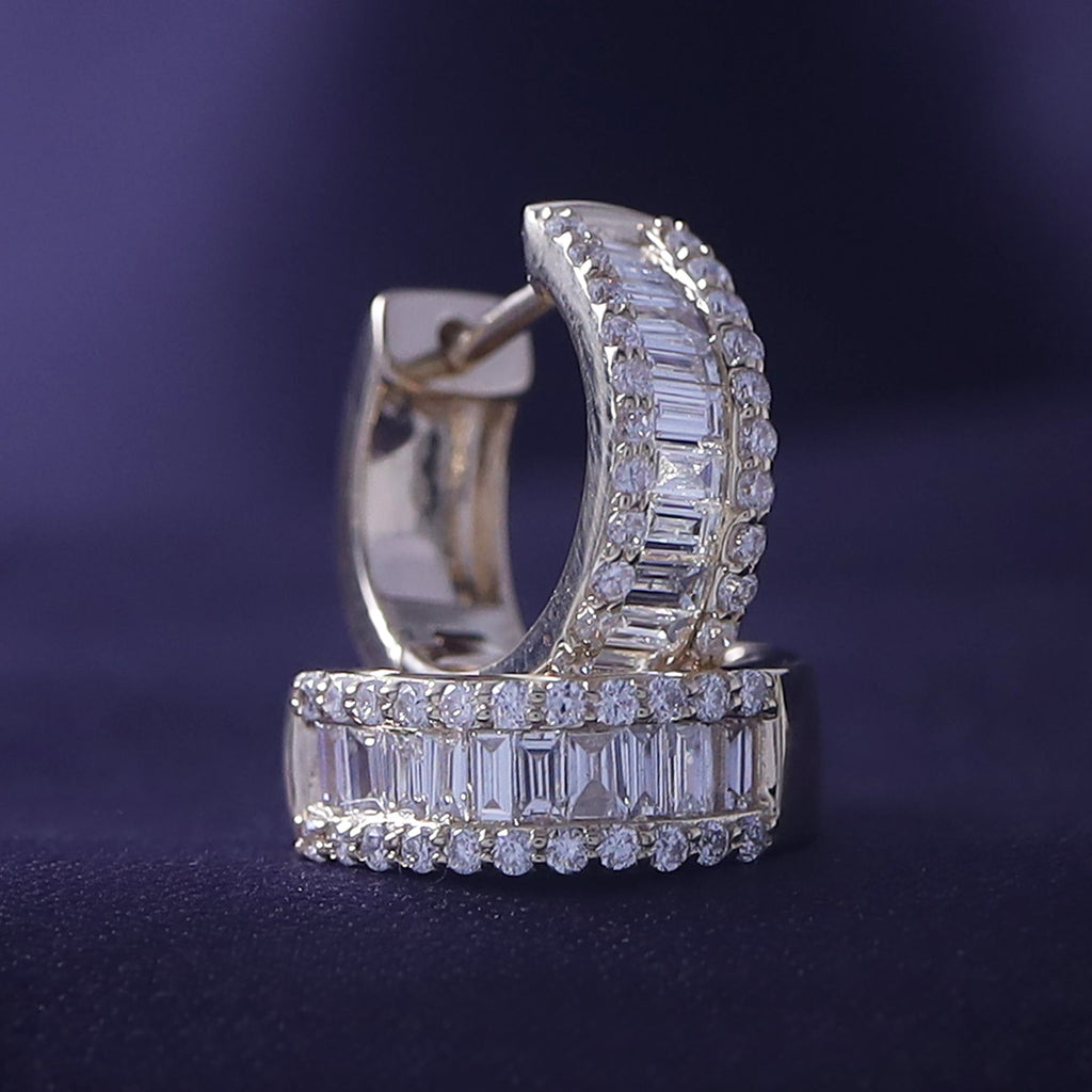 Baguette & Round Huggie Hoop Lab Grown Diamond Earrings