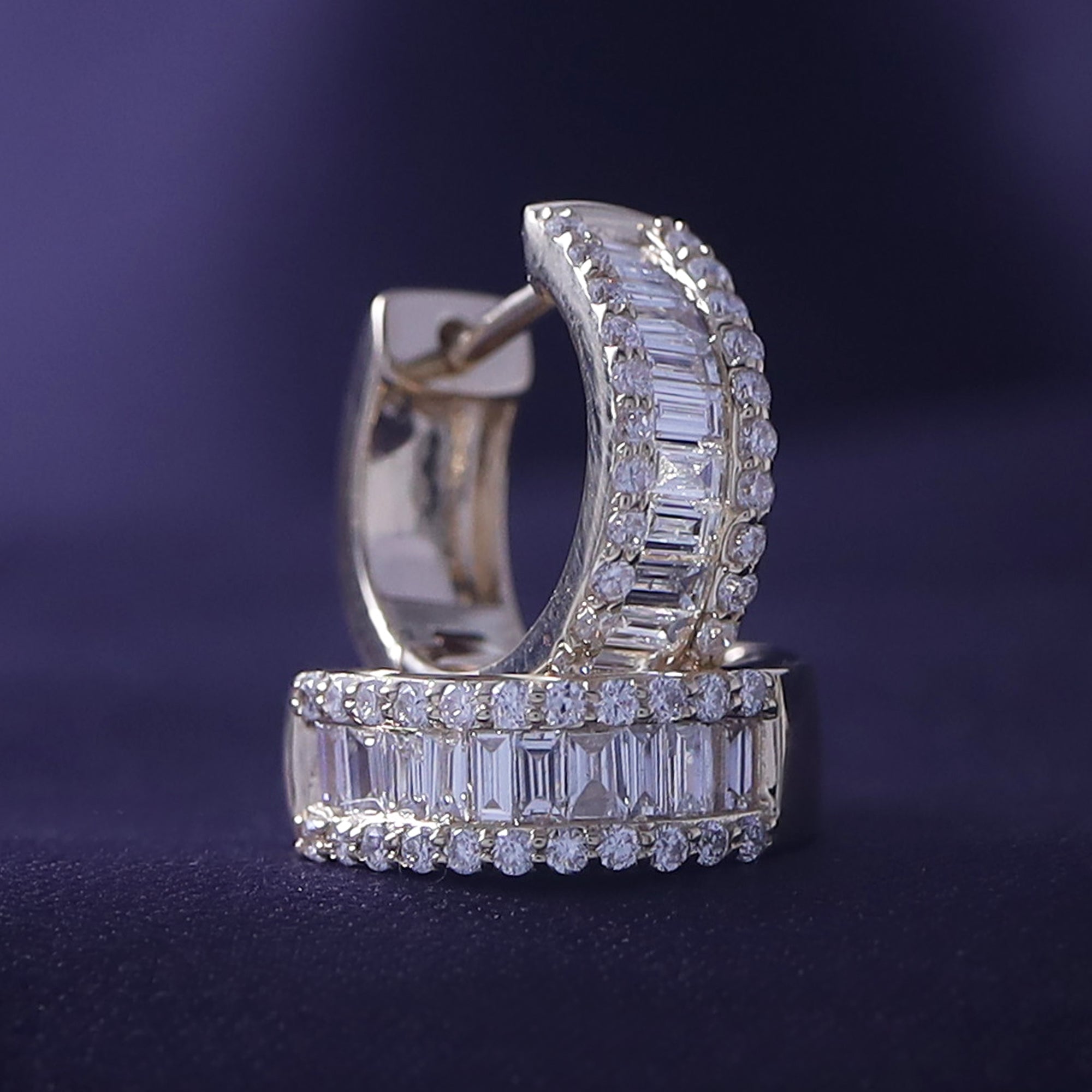Baguette & Round Huggie Hoop Lab Grown Diamond Earrings