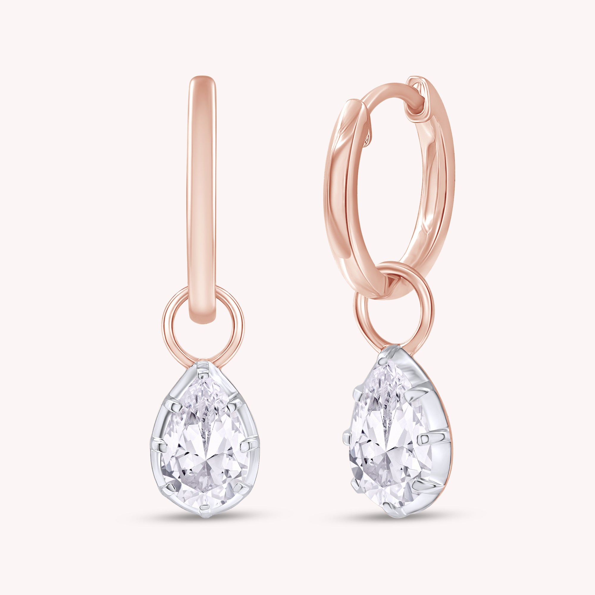 Pear Shape Lab Grown Diamond Two Tone Drop Huggie Hoop Earrings