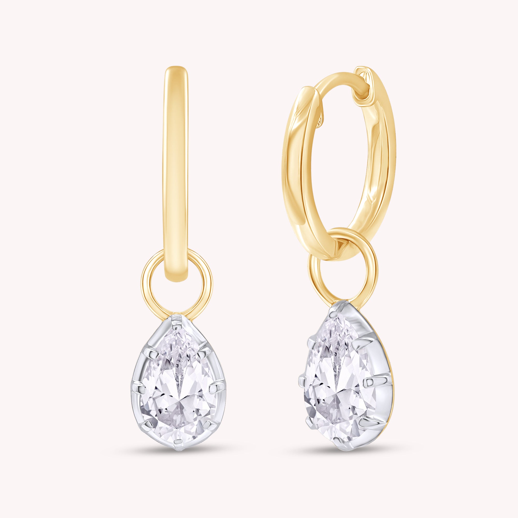 Pear Shape Lab Grown Diamond Two Tone Drop Huggie Hoop Earrings