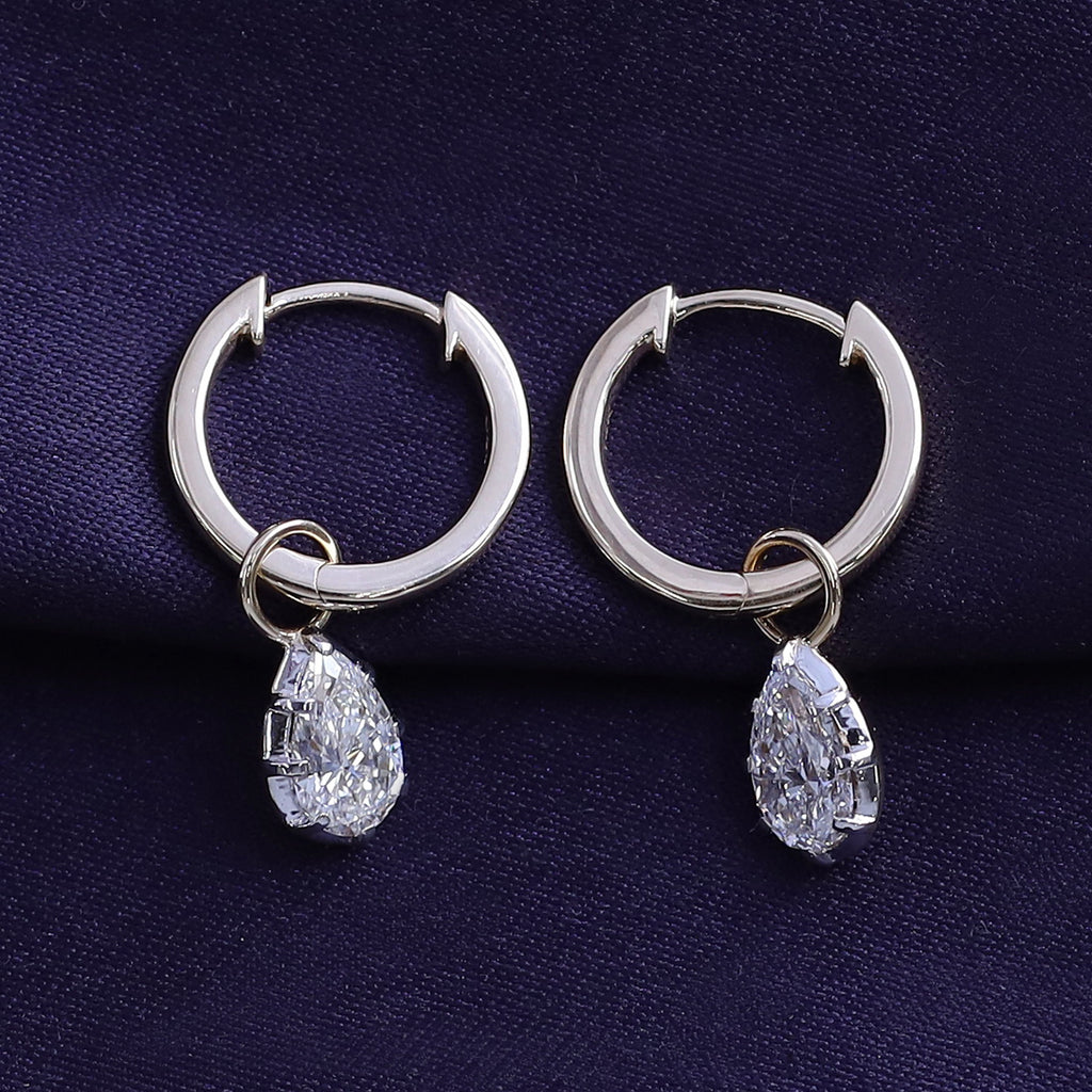 Pear Shape Lab Grown Diamond Two Tone Drop Huggie Hoop Earrings