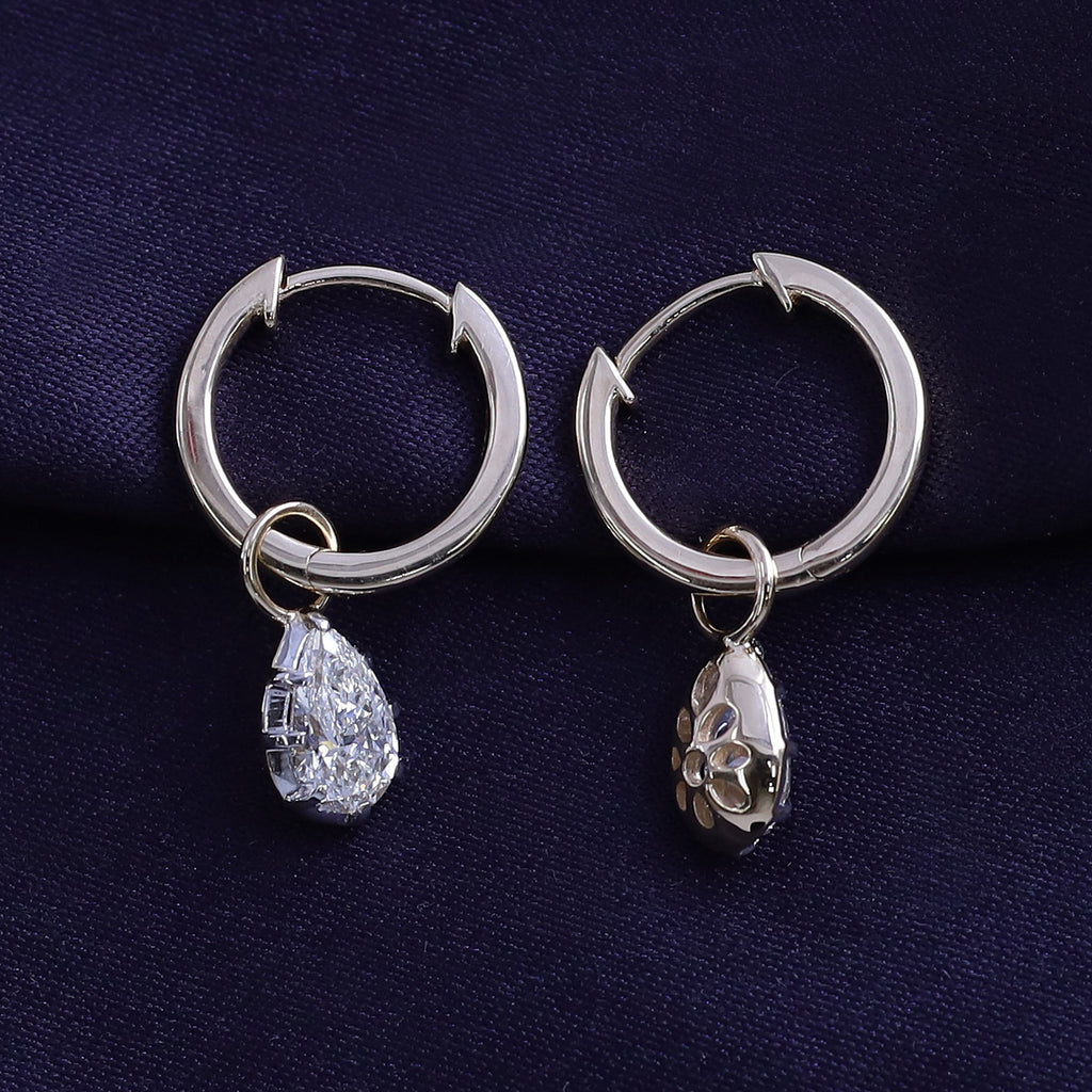 Pear Shape Lab Grown Diamond Two Tone Drop Huggie Hoop Earrings