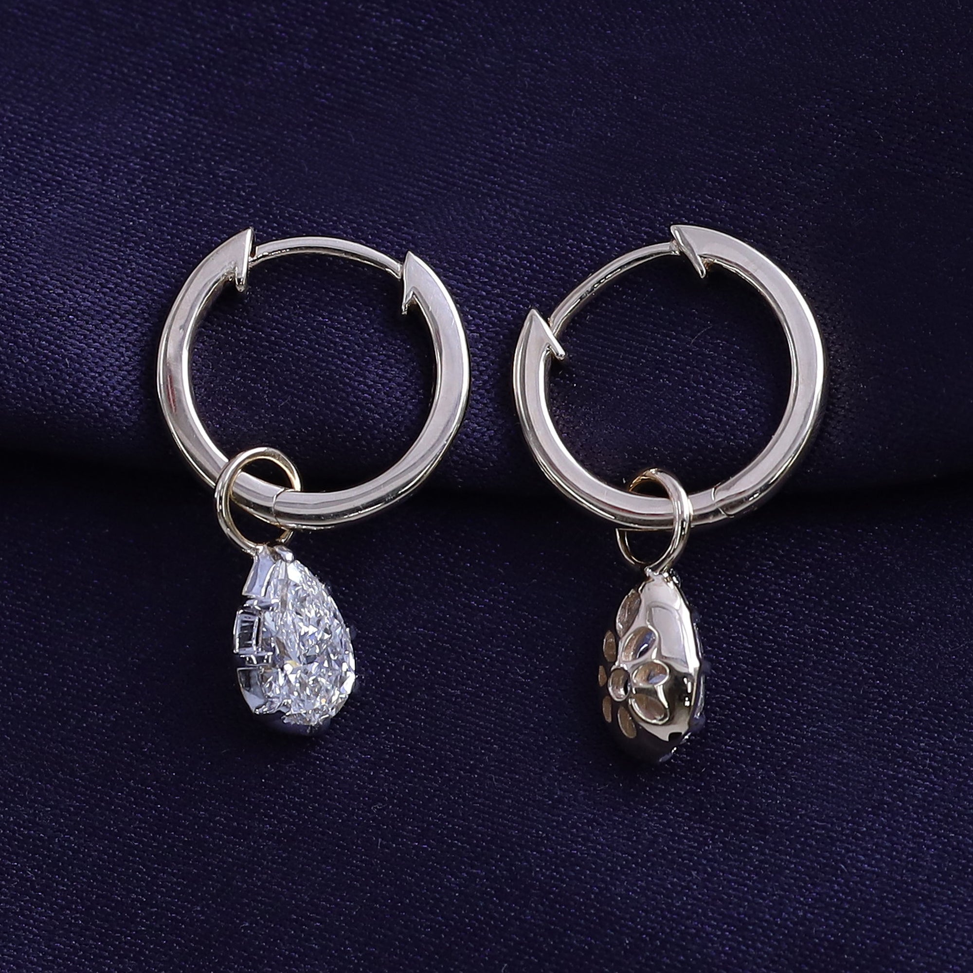 Pear Shape Lab Grown Diamond Two Tone Drop Huggie Hoop Earrings