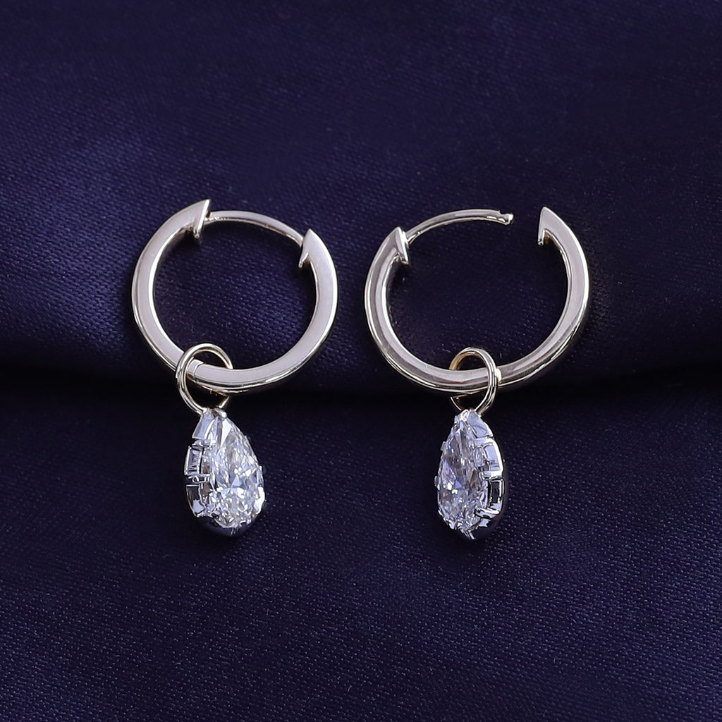 Pear Shape Lab Grown Diamond Two Tone Drop Huggie Hoop Earrings