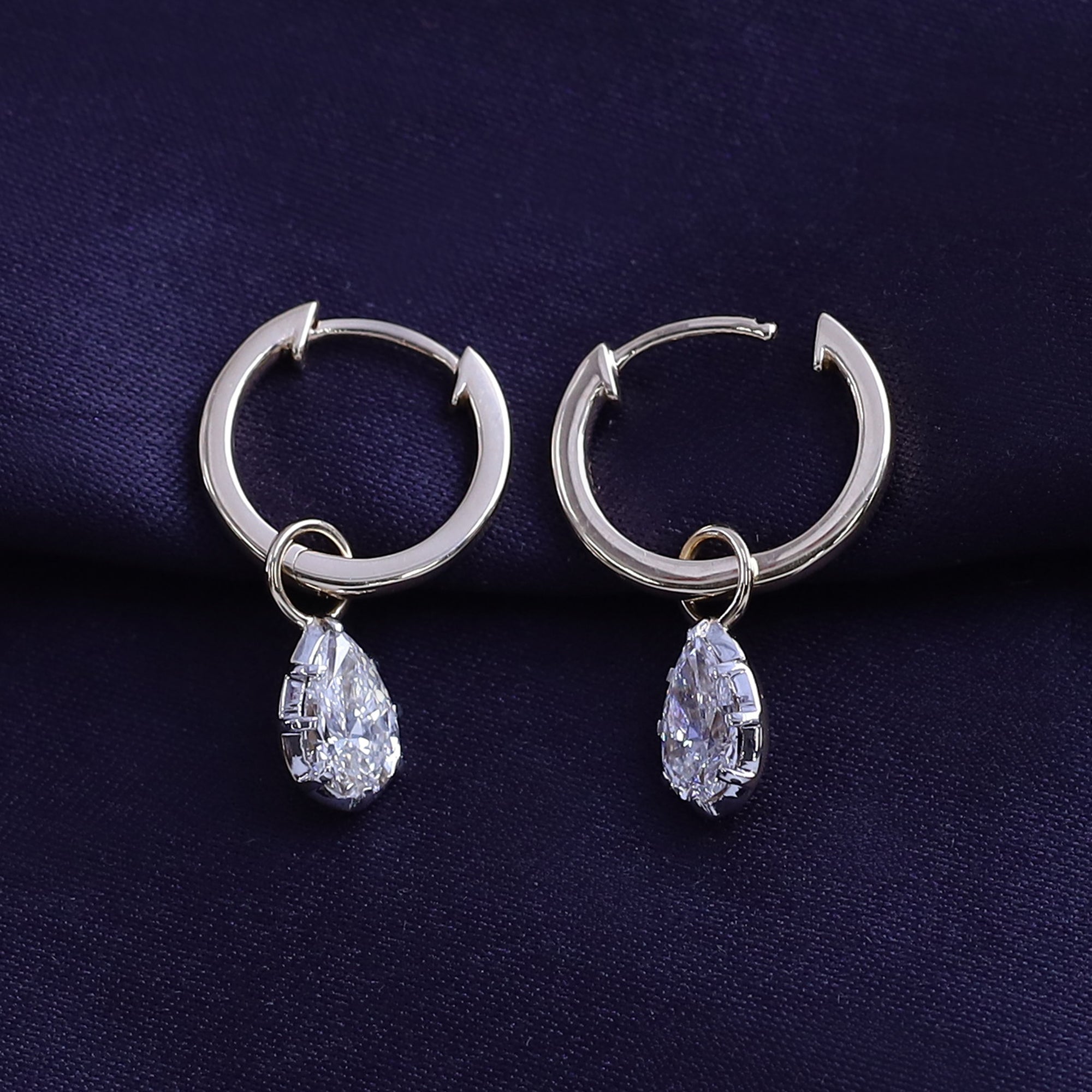 Pear Shape Lab Grown Diamond Two Tone Drop Huggie Hoop Earrings