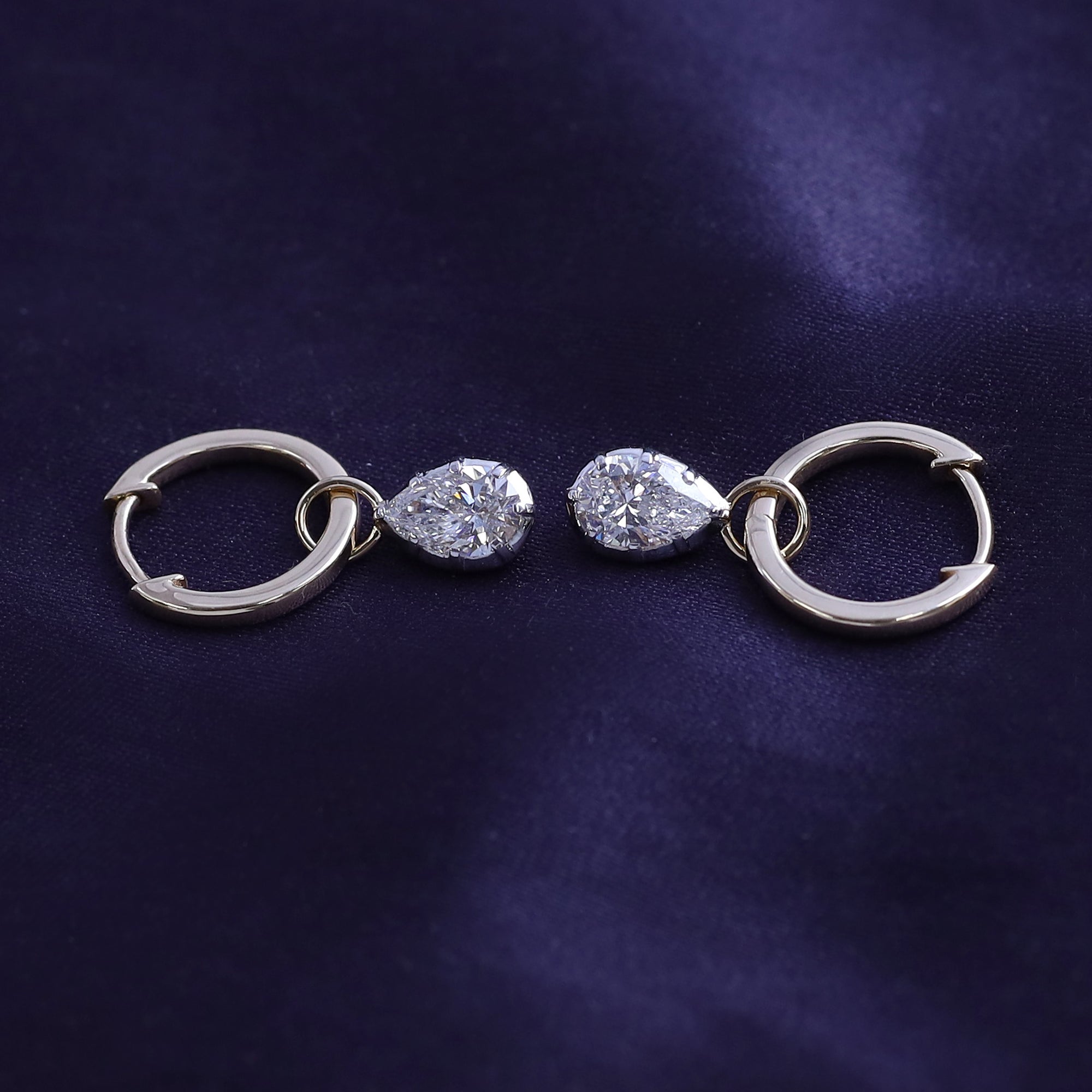 Pear Shape Lab Grown Diamond Two Tone Drop Huggie Hoop Earrings