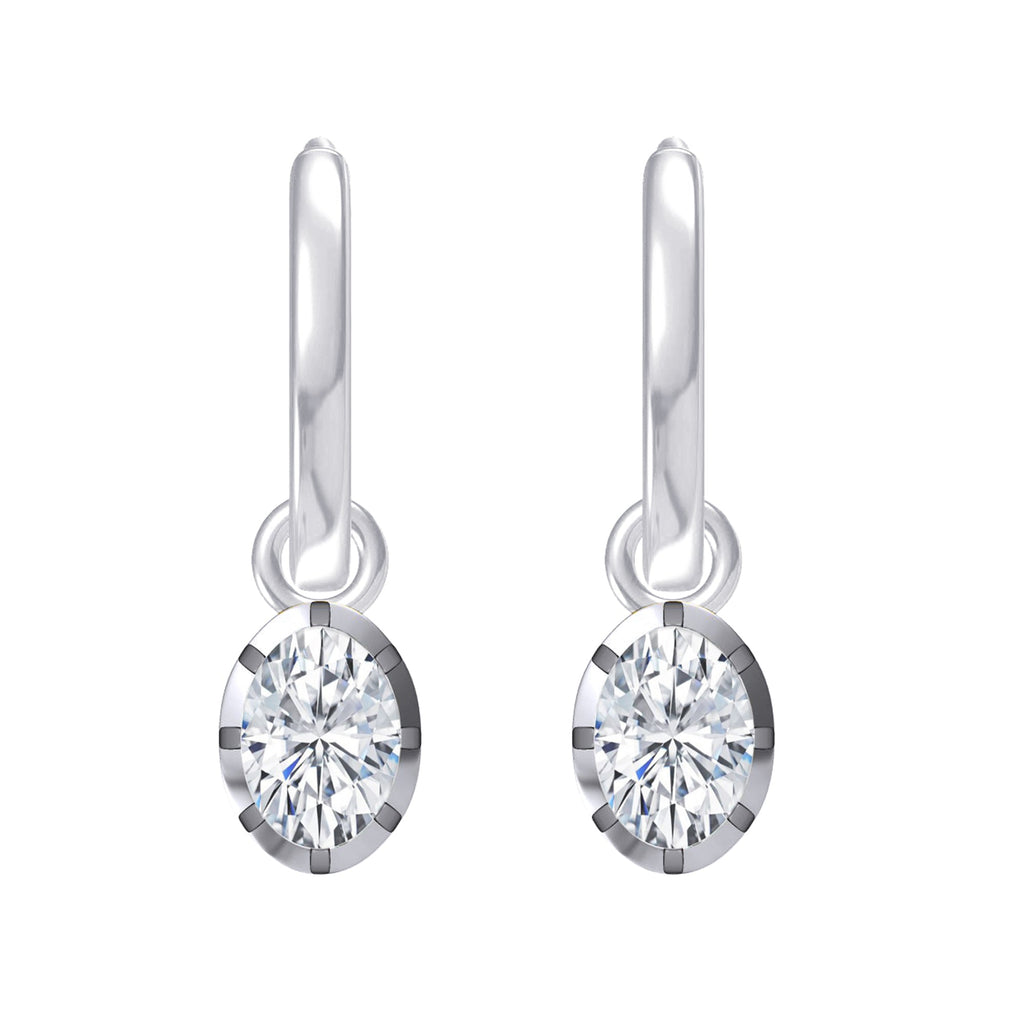 Hoop Earrings For Women, Oval Shape Lab Grown Diamond Two Tone Huggie Earring