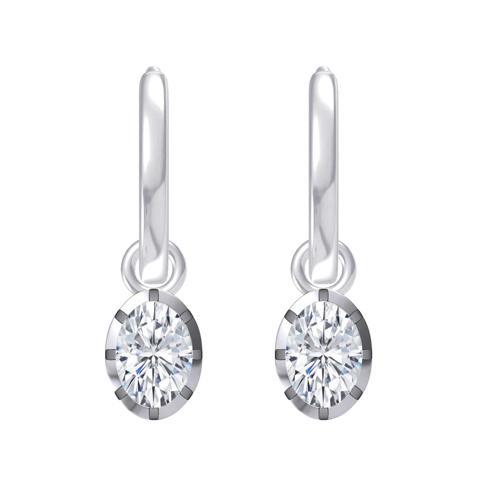 Hoop Earrings For Women, Oval Shape Lab Grown Diamond Two Tone Huggie Earring