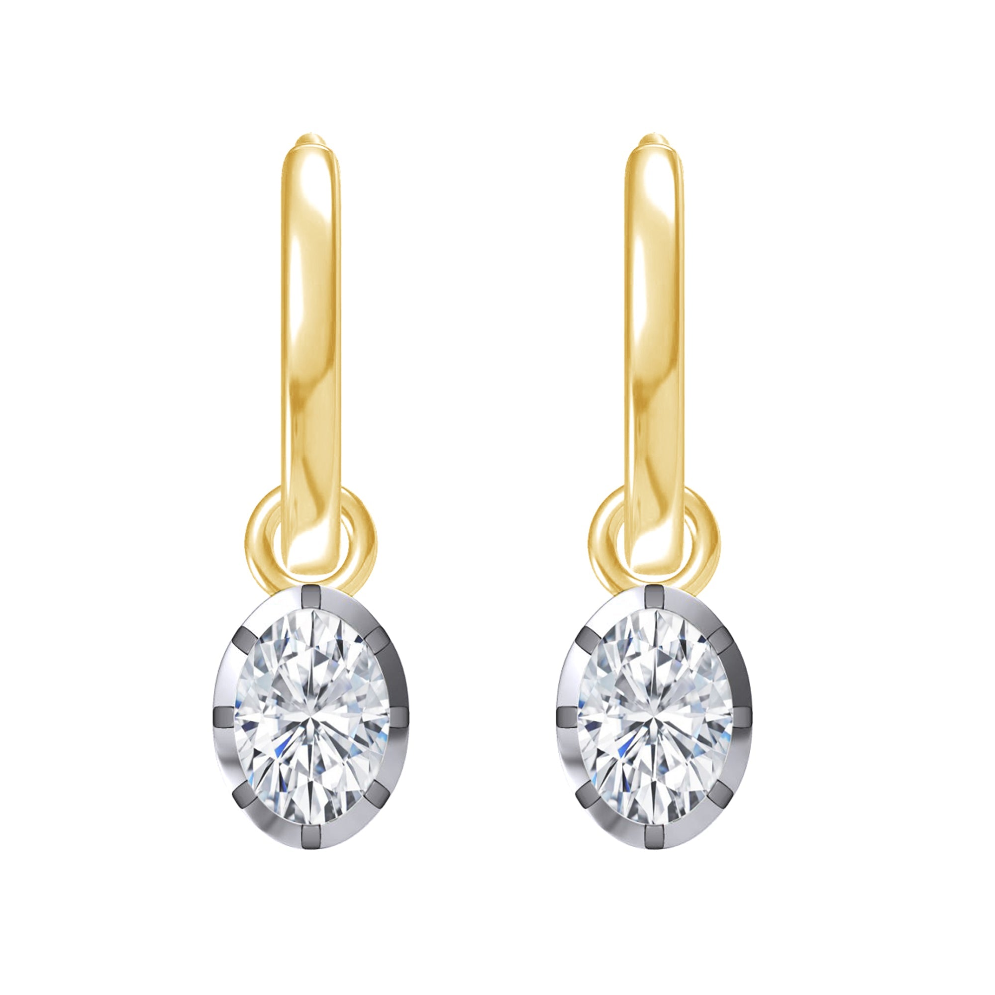 Hoop Earrings For Women, Oval Shape Lab Grown Diamond Two Tone Huggie Earring