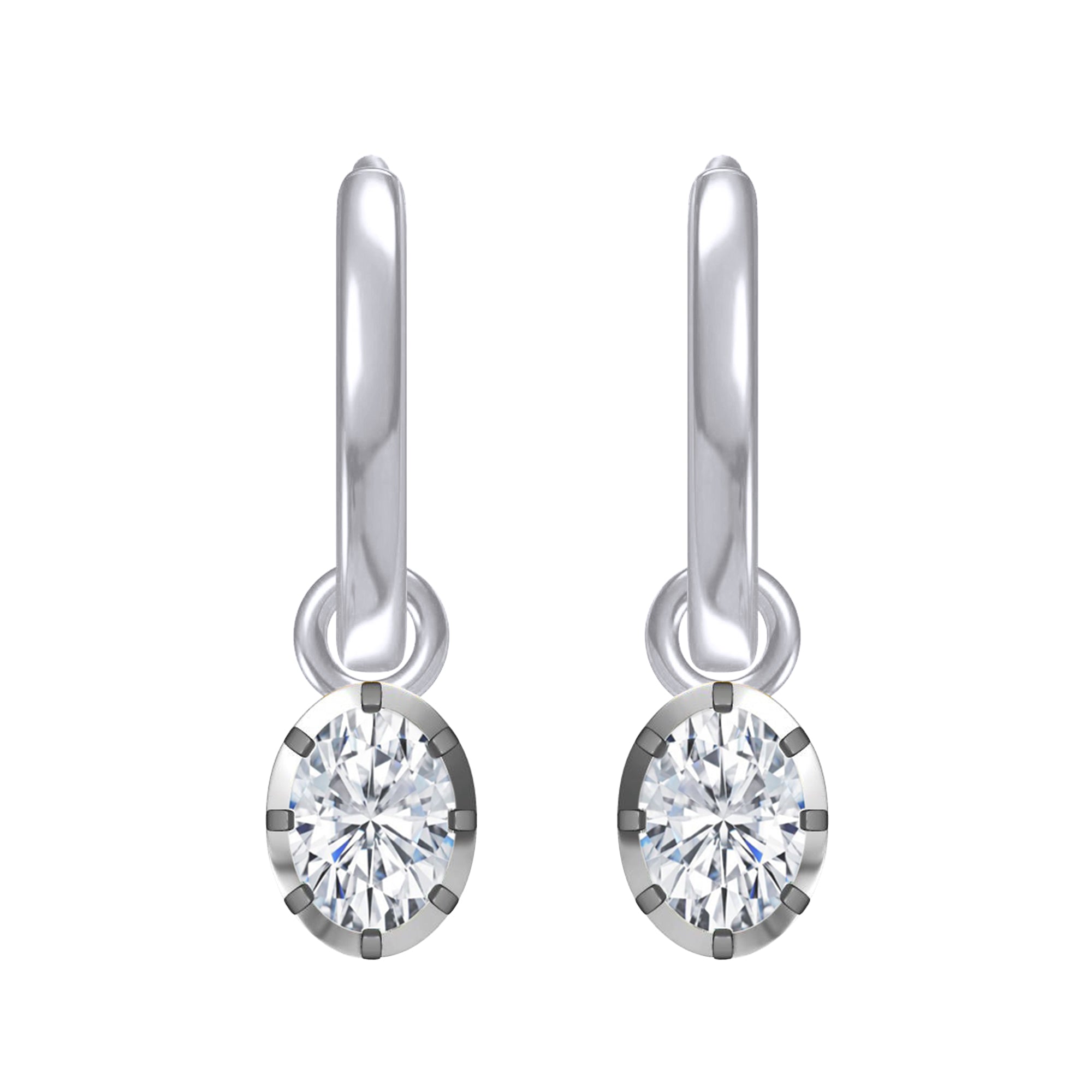 Hoop Earrings For Women, Oval Shape Lab Grown Diamond Two Tone Huggie Earring