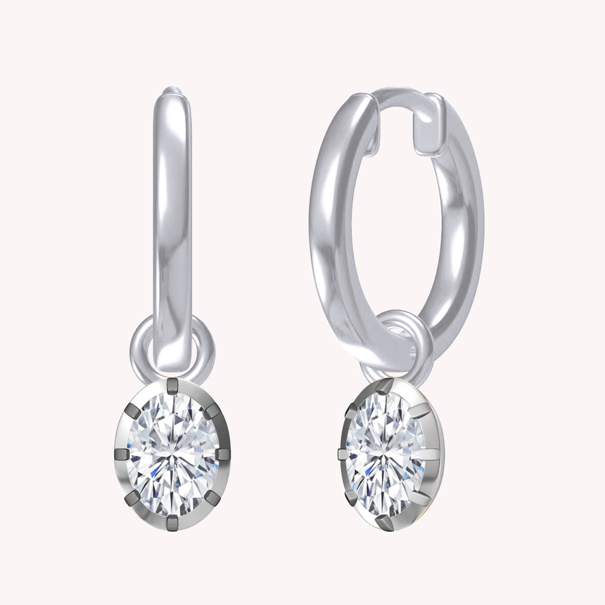 Hoop Earrings For Women, Oval Shape Lab Grown Diamond Two Tone Huggie Earring