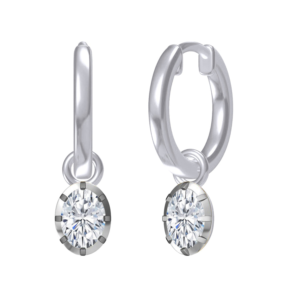 Hoop Earrings For Women, Oval Shape Lab Grown Diamond Two Tone Huggie Earring