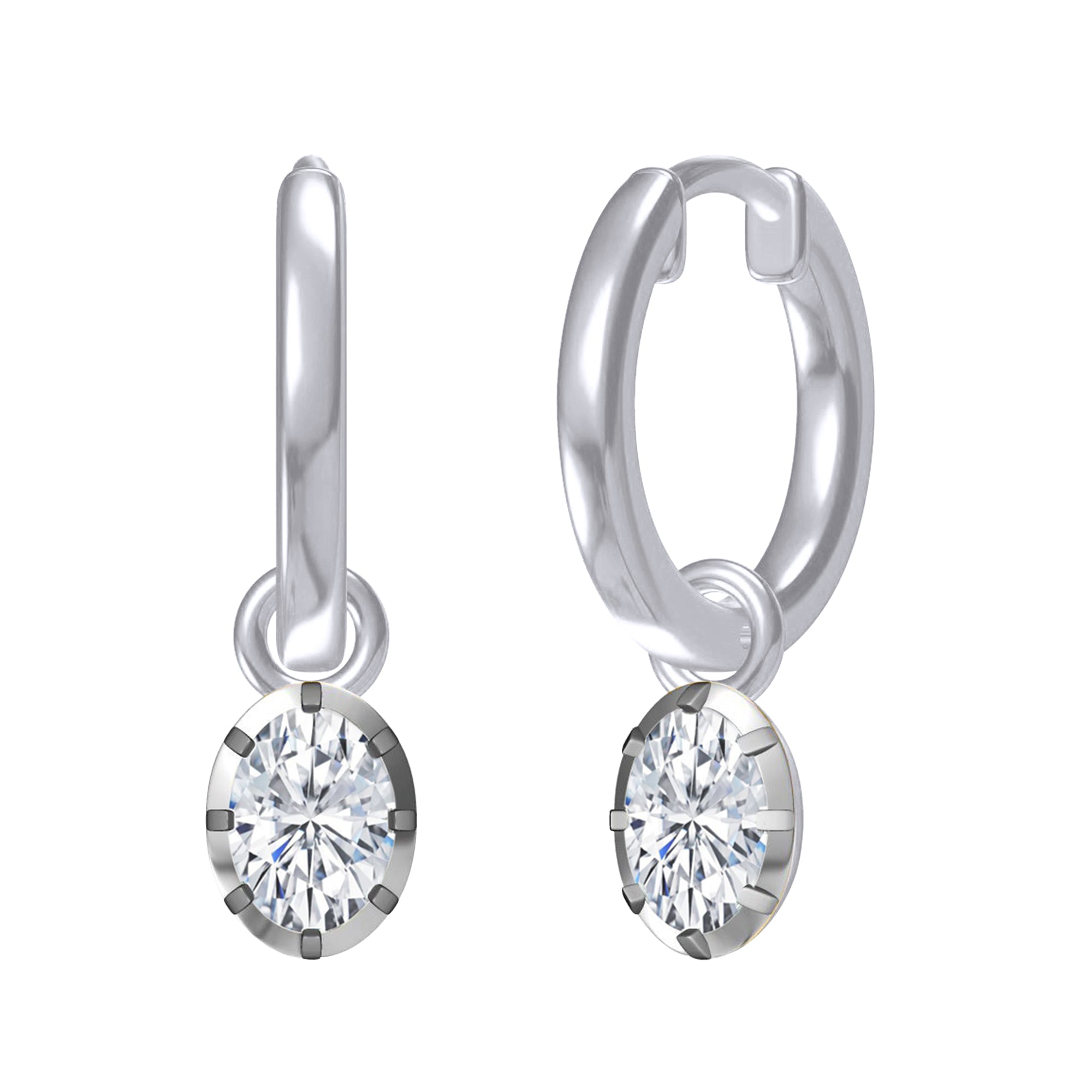 Hoop Earrings For Women, Oval Shape Lab Grown Diamond Two Tone Huggie Earring