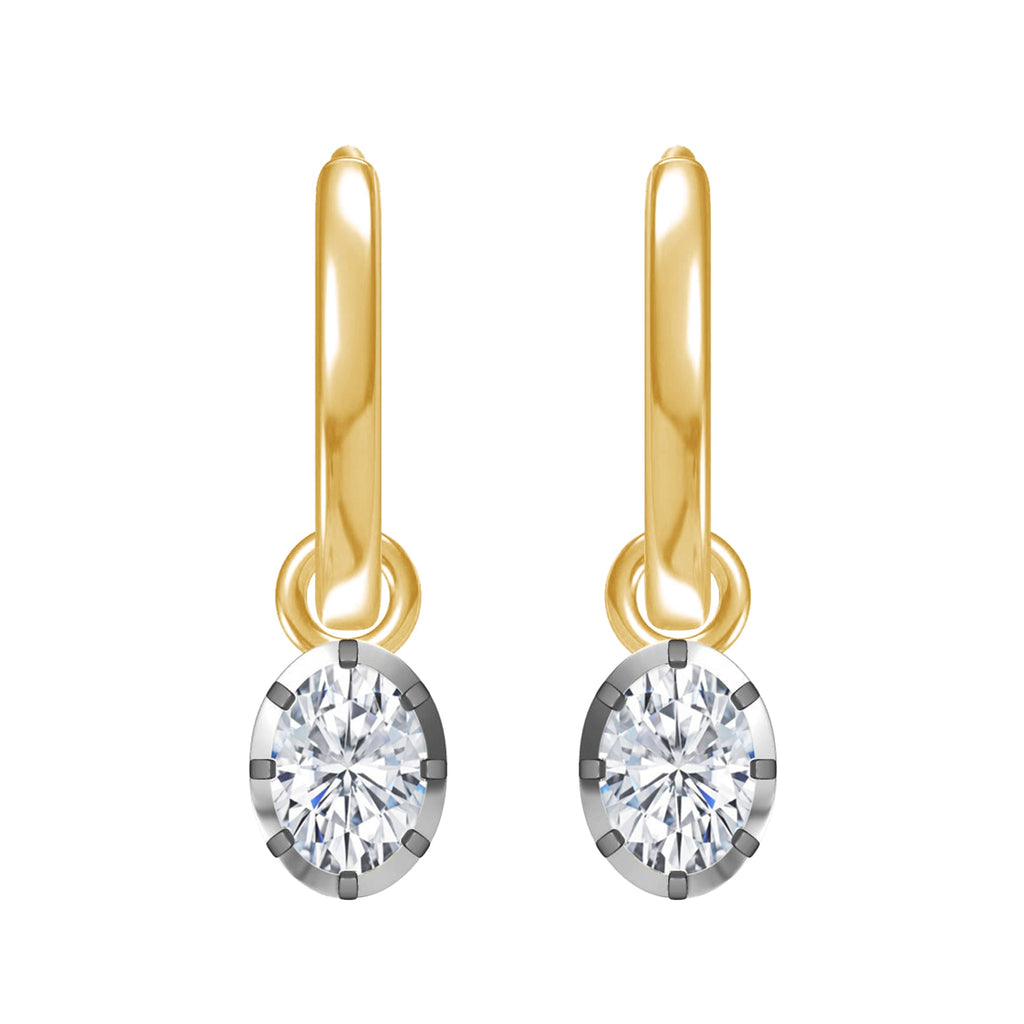 Hoop Earrings For Women, Oval Shape Lab Grown Diamond Two Tone Huggie Earring