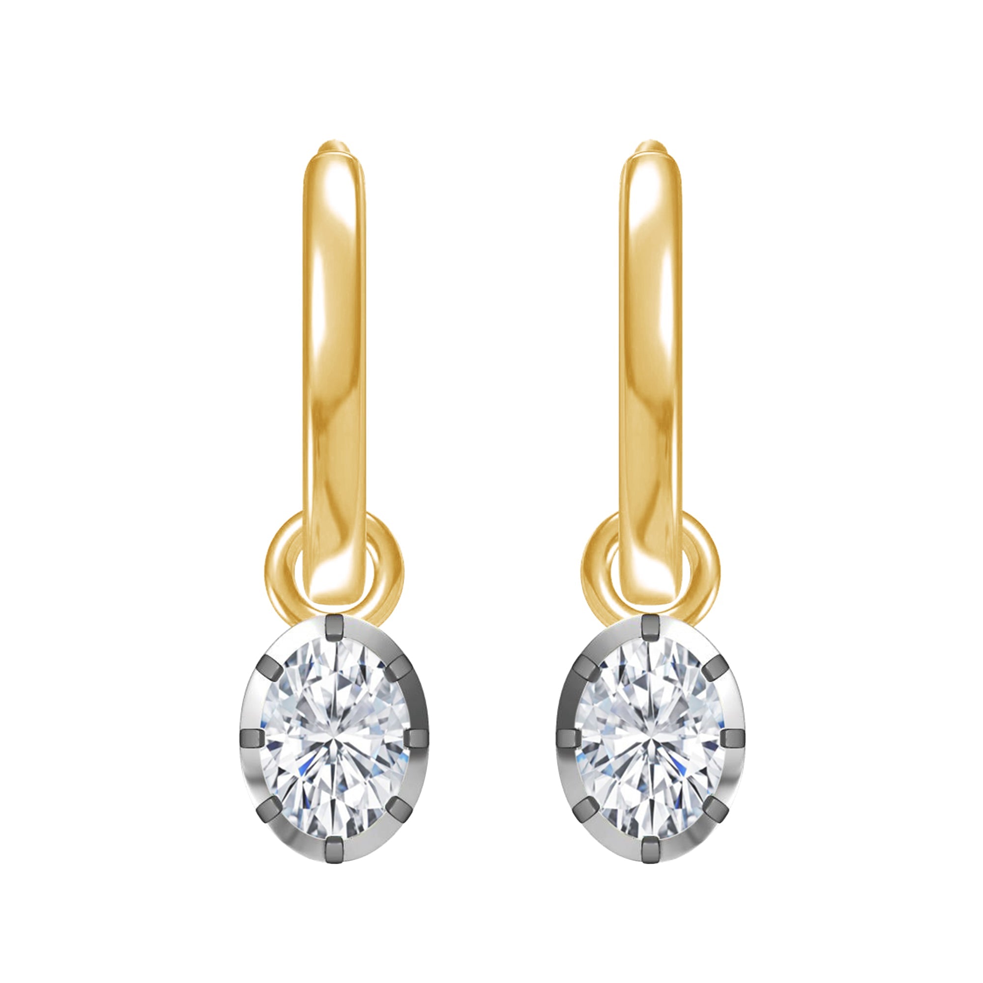 Hoop Earrings For Women, Oval Shape Lab Grown Diamond Two Tone Huggie Earring