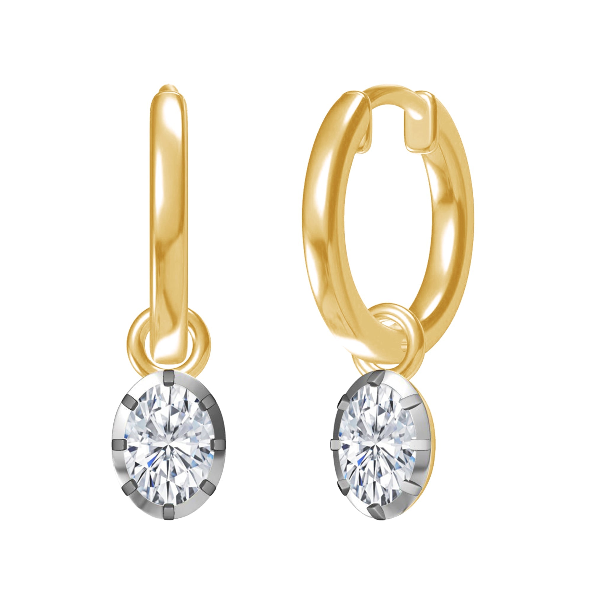 Hoop Earrings For Women, Oval Shape Lab Grown Diamond Two Tone Huggie Earring