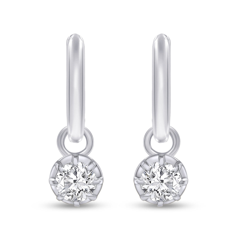 Huggie Earrings For Women, Round Shape Lab Grown Diamond Two Tone Huggie Earring
