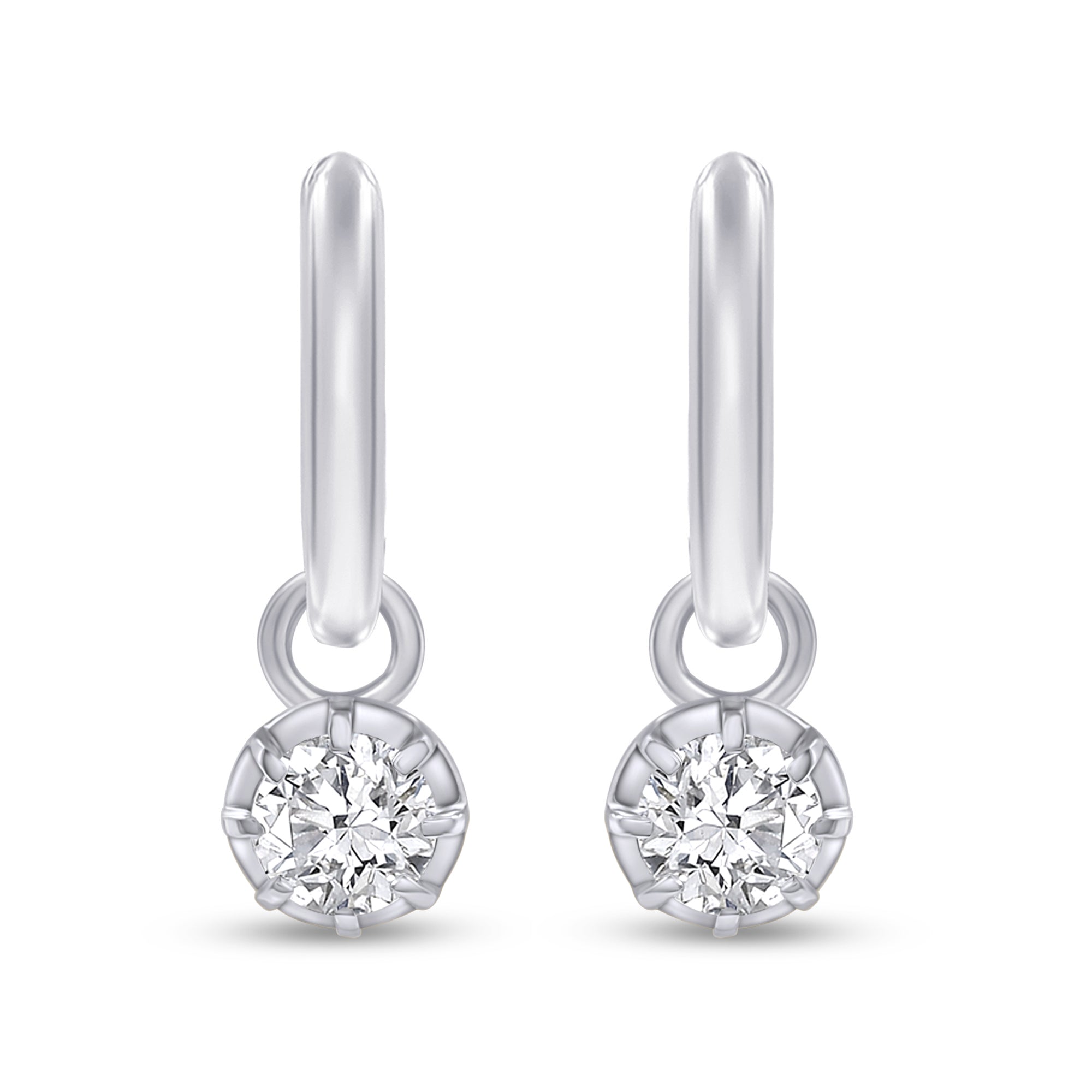 Huggie Earrings For Women, Round Shape Lab Grown Diamond Two Tone Huggie Earring
