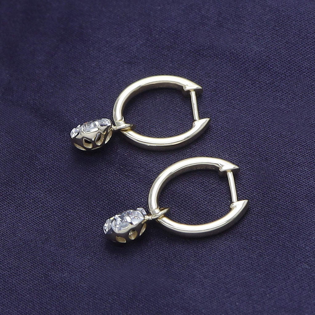 Huggie Earrings For Women, Round Shape Lab Grown Diamond Two Tone Huggie Earring
