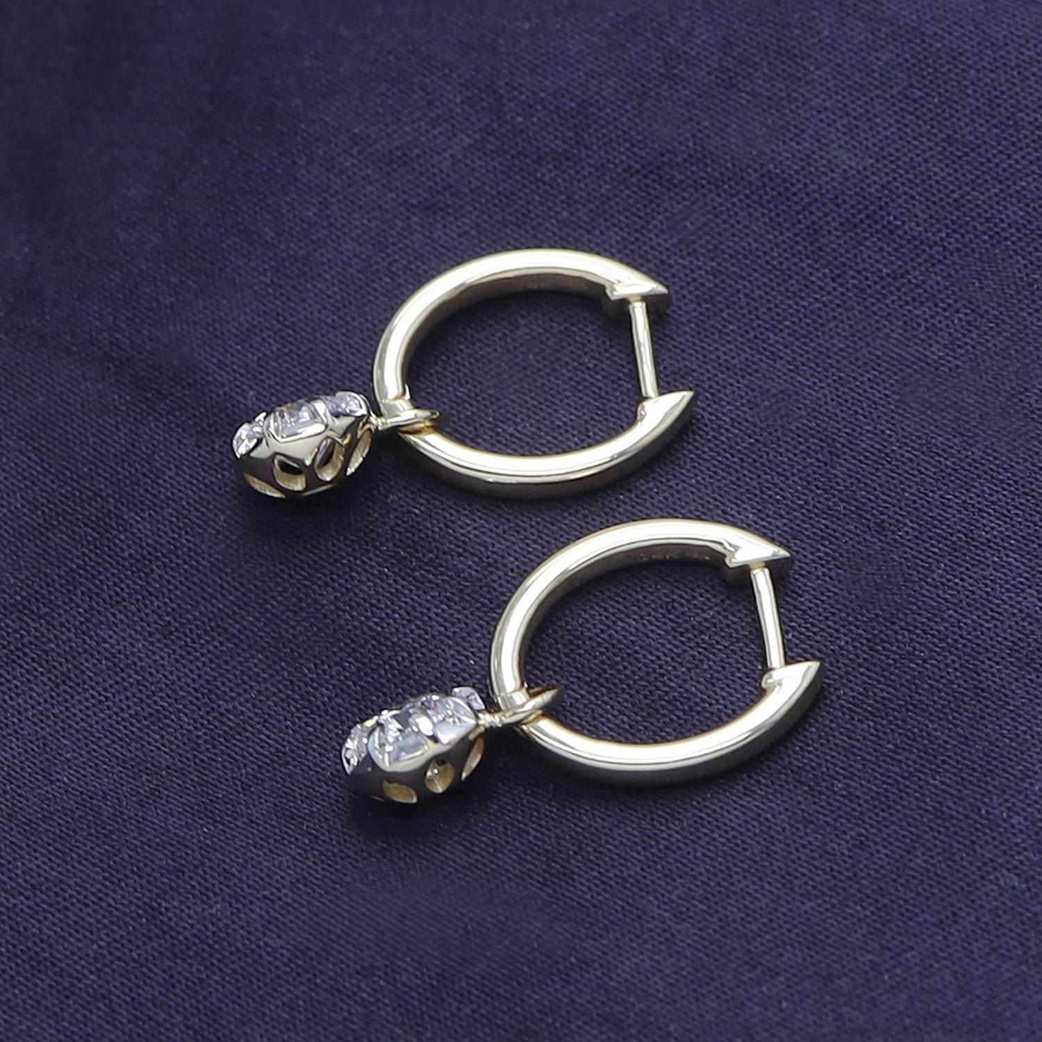 Huggie Earrings For Women, Round Shape Lab Grown Diamond Two Tone Huggie Earring