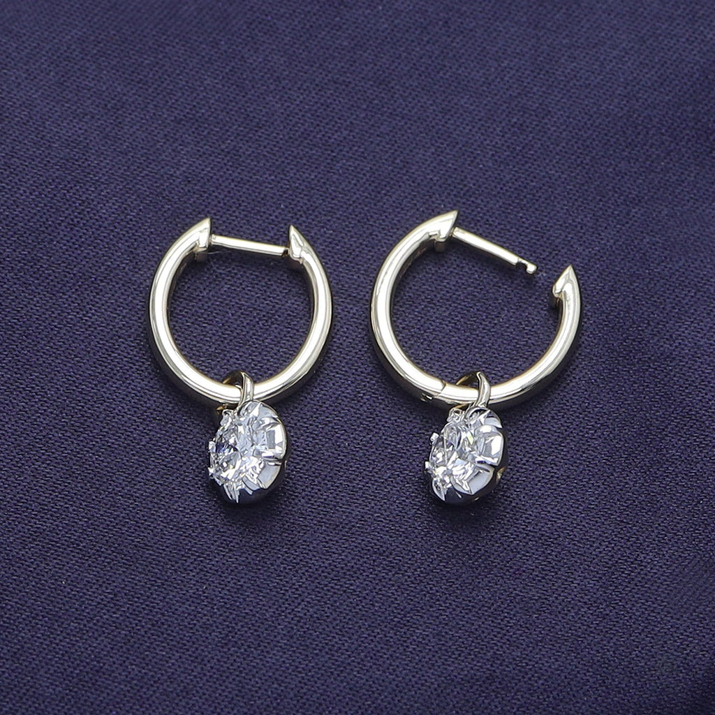 Huggie Earrings For Women, Round Shape Lab Grown Diamond Two Tone Huggie Earring