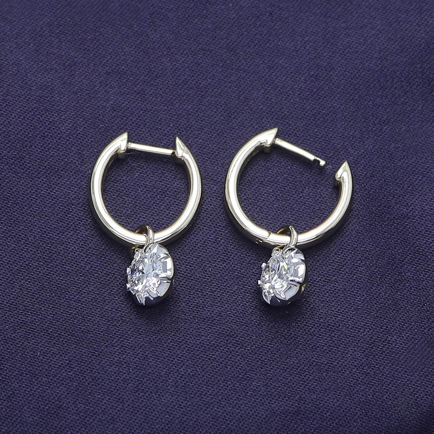 Huggie Earrings For Women, Round Shape Lab Grown Diamond Two Tone Huggie Earring