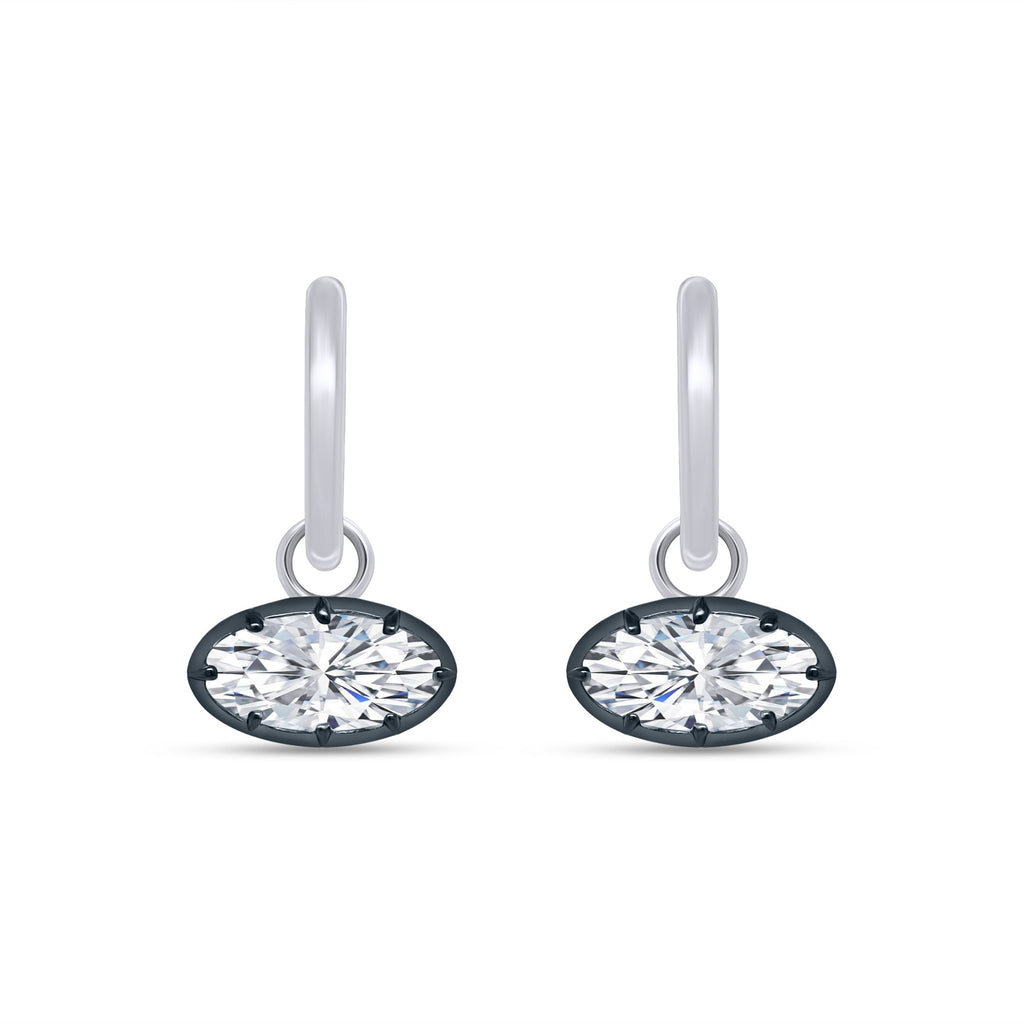 Huggie Earrings For Women, Moval Shape Lab Grown Diamond Two Tone Huggie Earring