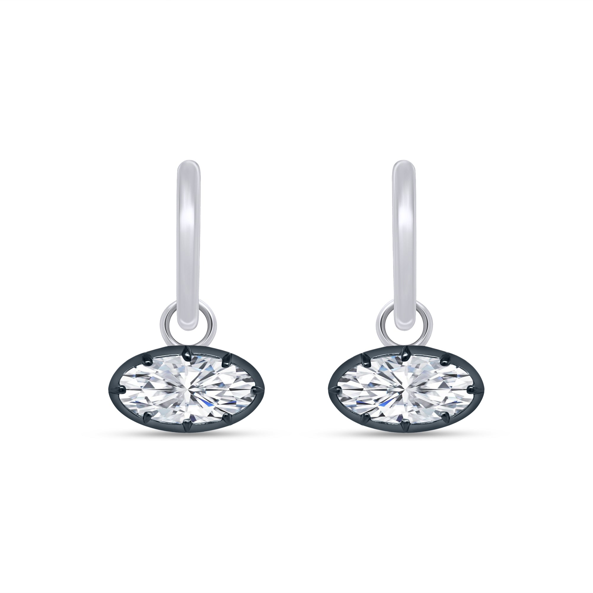 Huggie Earrings For Women, Moval Shape Lab Grown Diamond Two Tone Huggie Earring