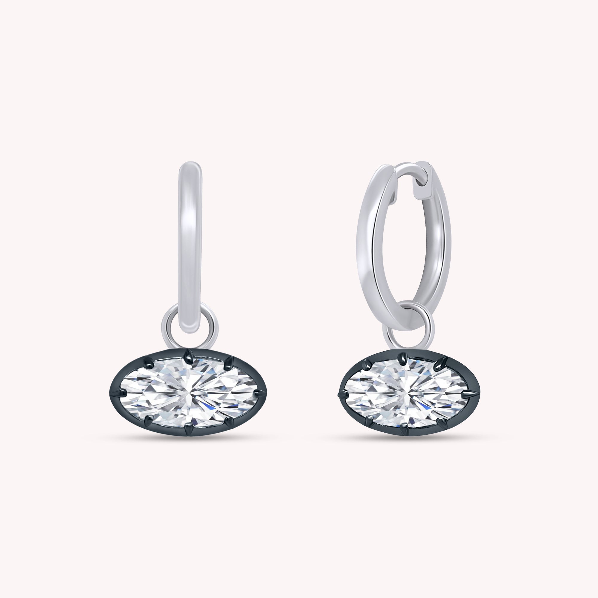 Huggie Earrings For Women, Moval Shape Lab Grown Diamond Two Tone Huggie Earring