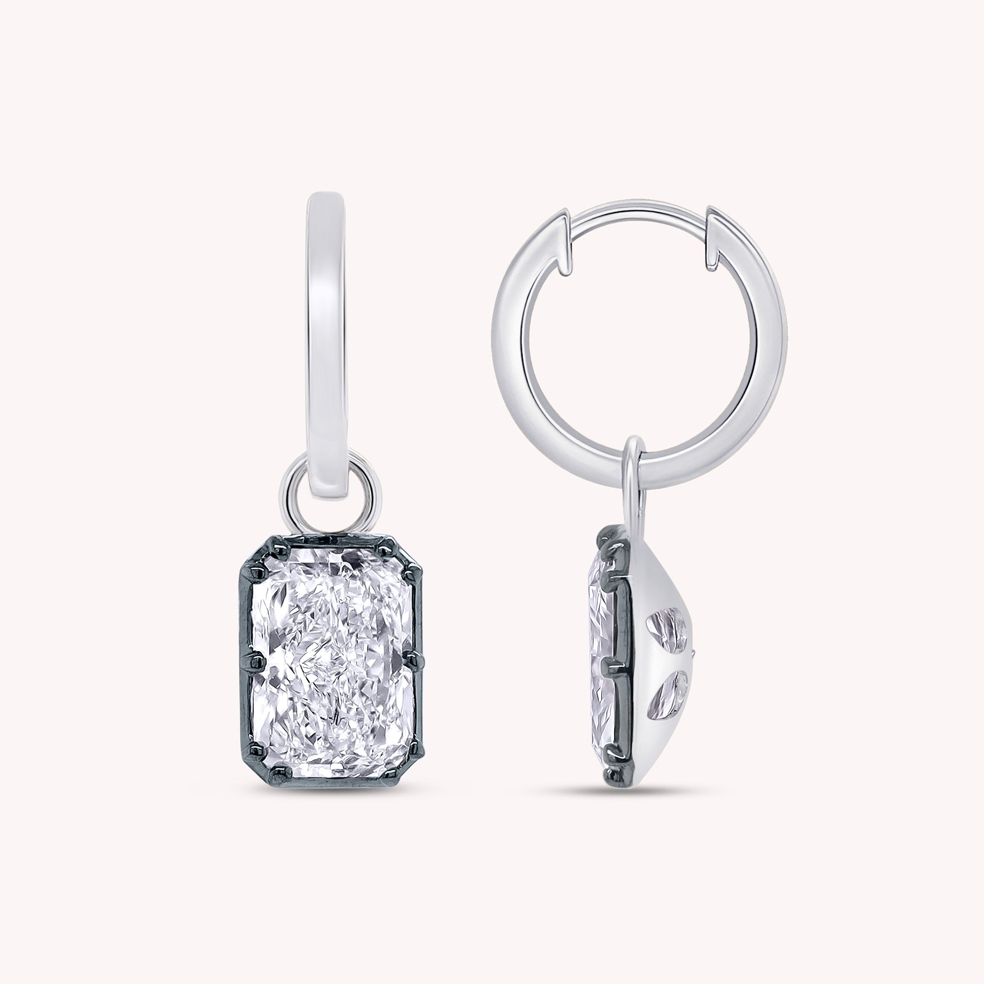 Huggie Earrings For Women, Emerald Shape Lab Grown Diamond Two Tone Huggie Earring