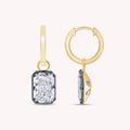 Huggie Earrings For Women, Emerald Shape Lab Grown Diamond Two Tone Huggie Earring