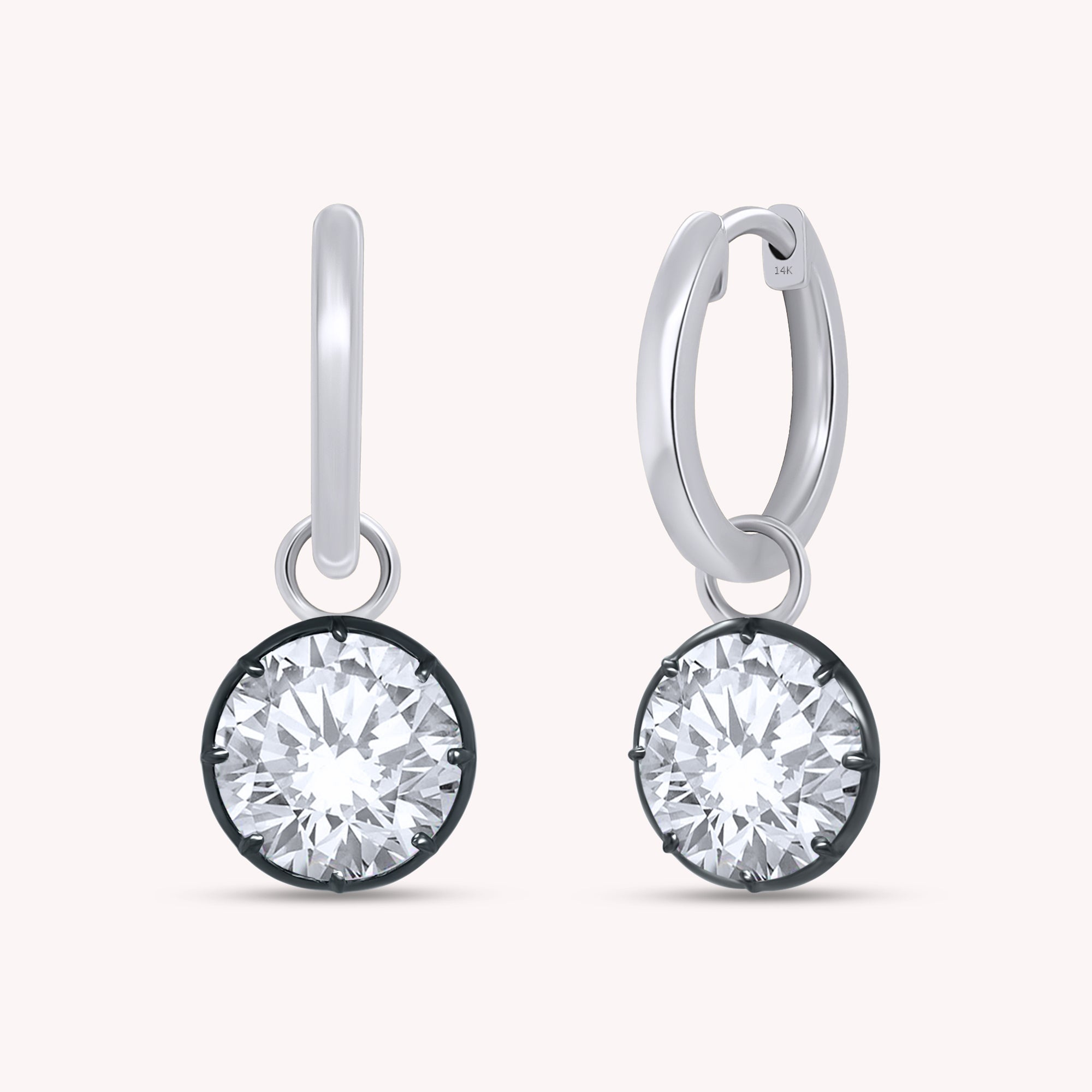 Huggie Earrings For Women, Round Shape Lab Grown Diamond Two Tone Huggie Earring