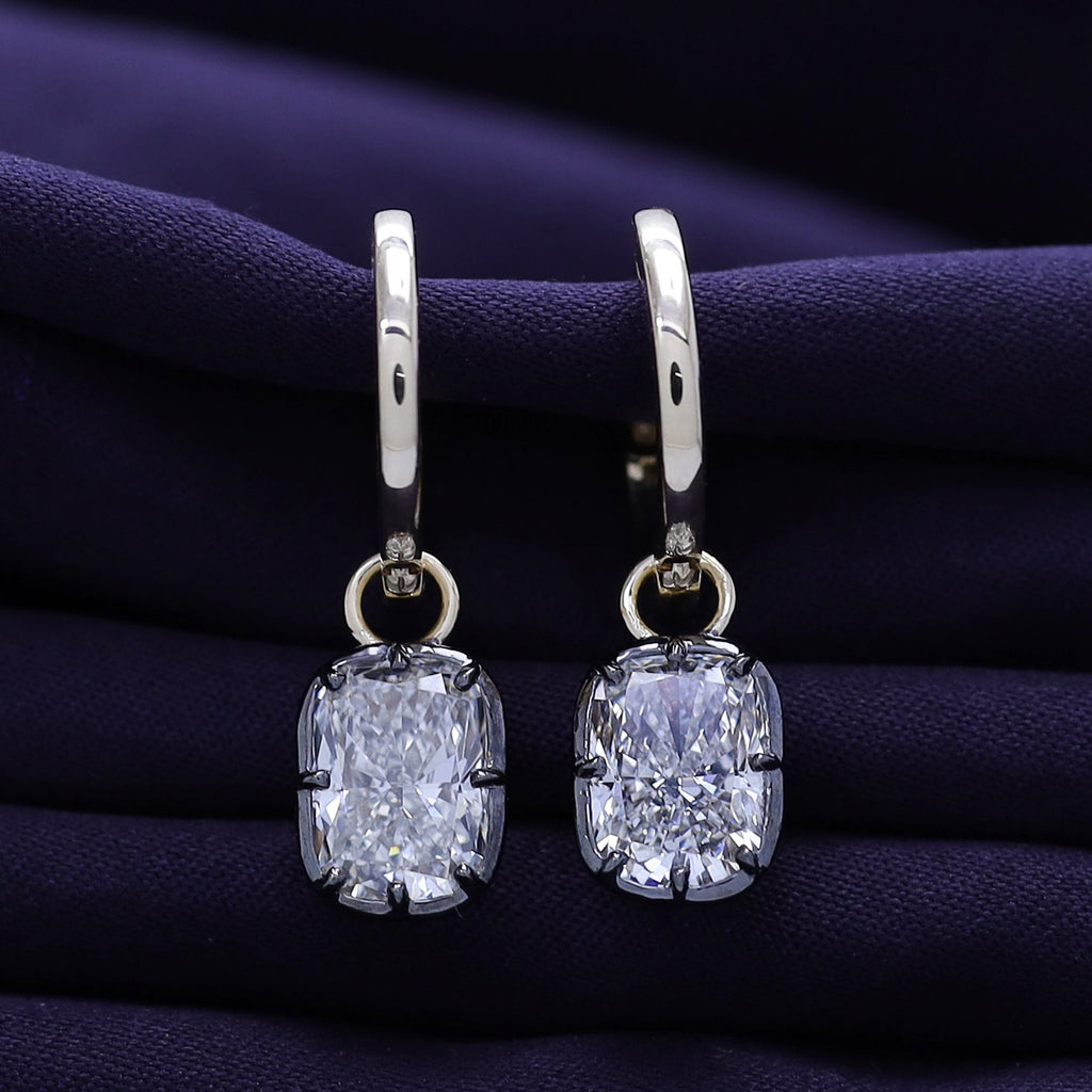 Huggie Earrings For Women, Cushion Shape Lab Grown Diamond Two Tone Huggie Earring