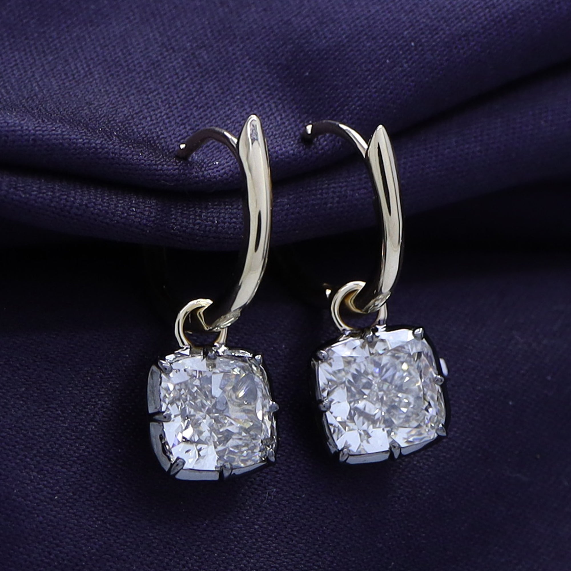 Huggie Earrings For Women, Cushion Shape Lab Grown Diamond Two Tone Huggie Earring