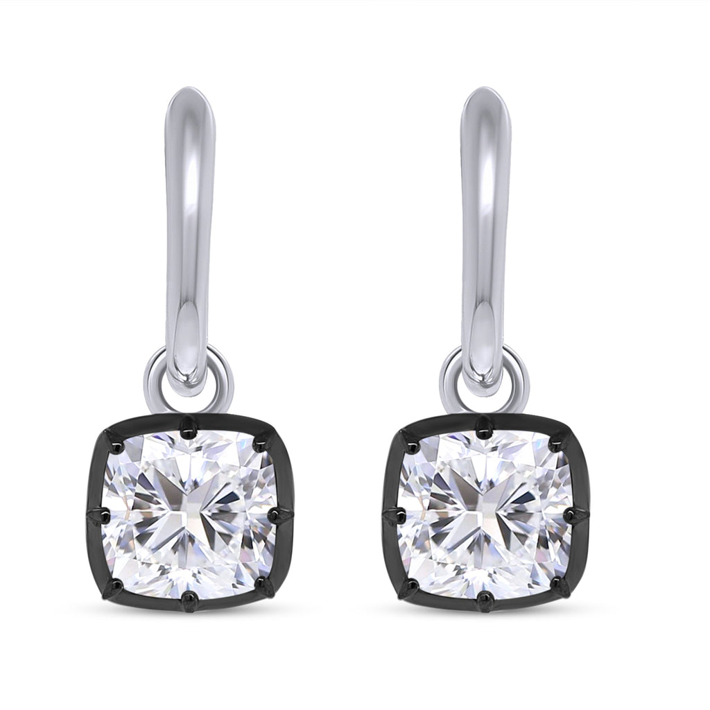 Huggie Earrings For Women, Cushion Shape Lab Grown Diamond Two Tone Huggie Earring