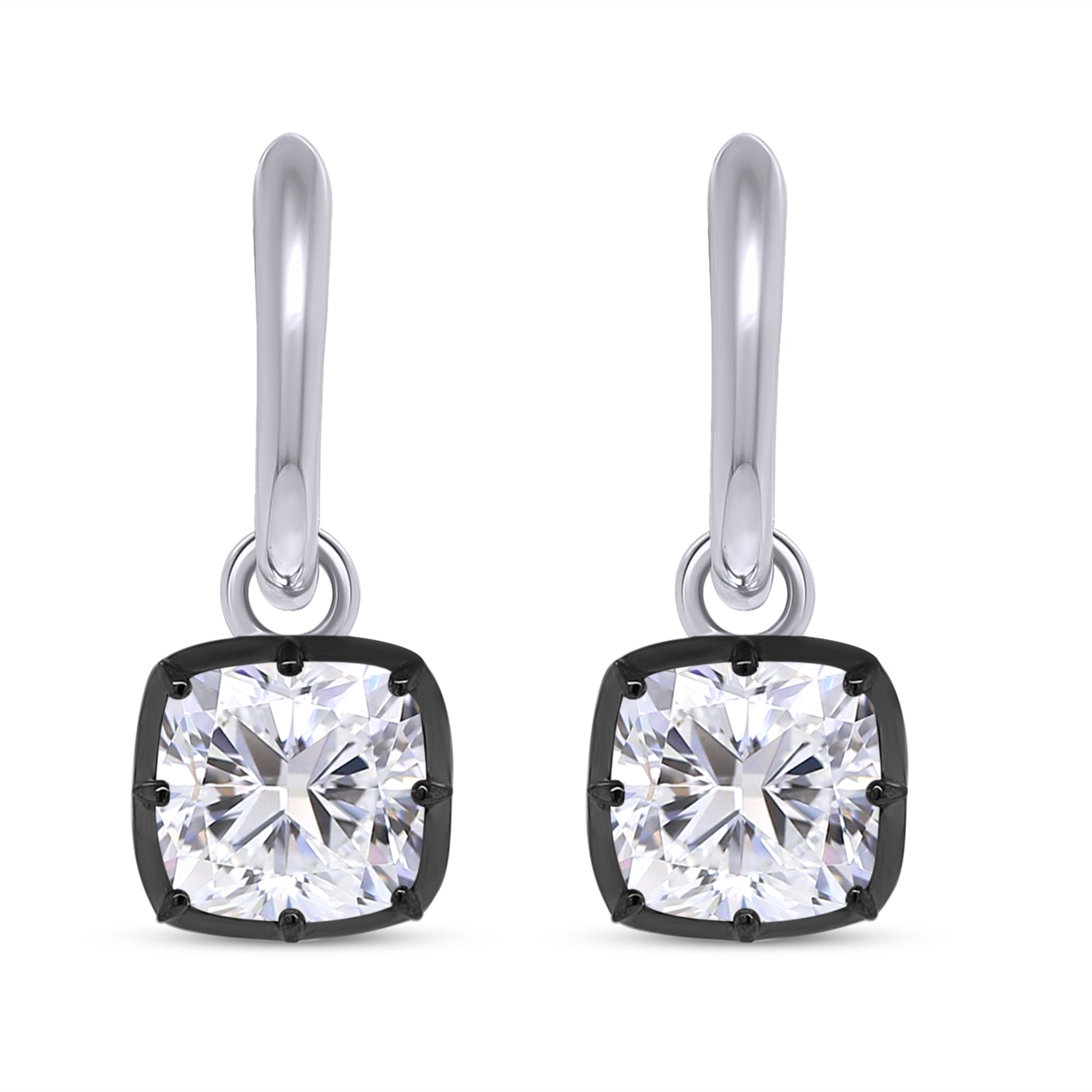 Huggie Earrings For Women, Cushion Shape Lab Grown Diamond Two Tone Huggie Earring