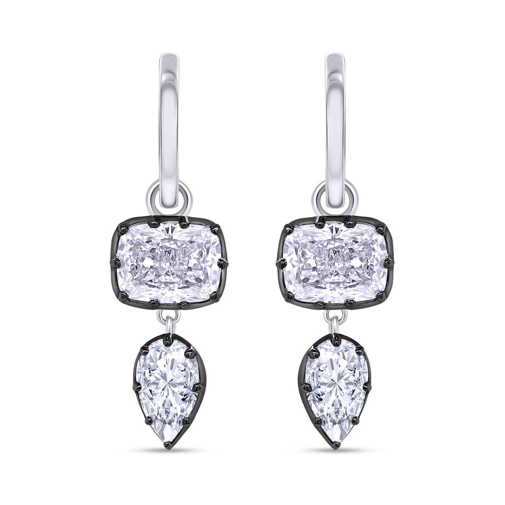 Huggie Earrings For Women, Cushion and Pear Shape Lab Grown Diamond Two Tone Huggie Earring