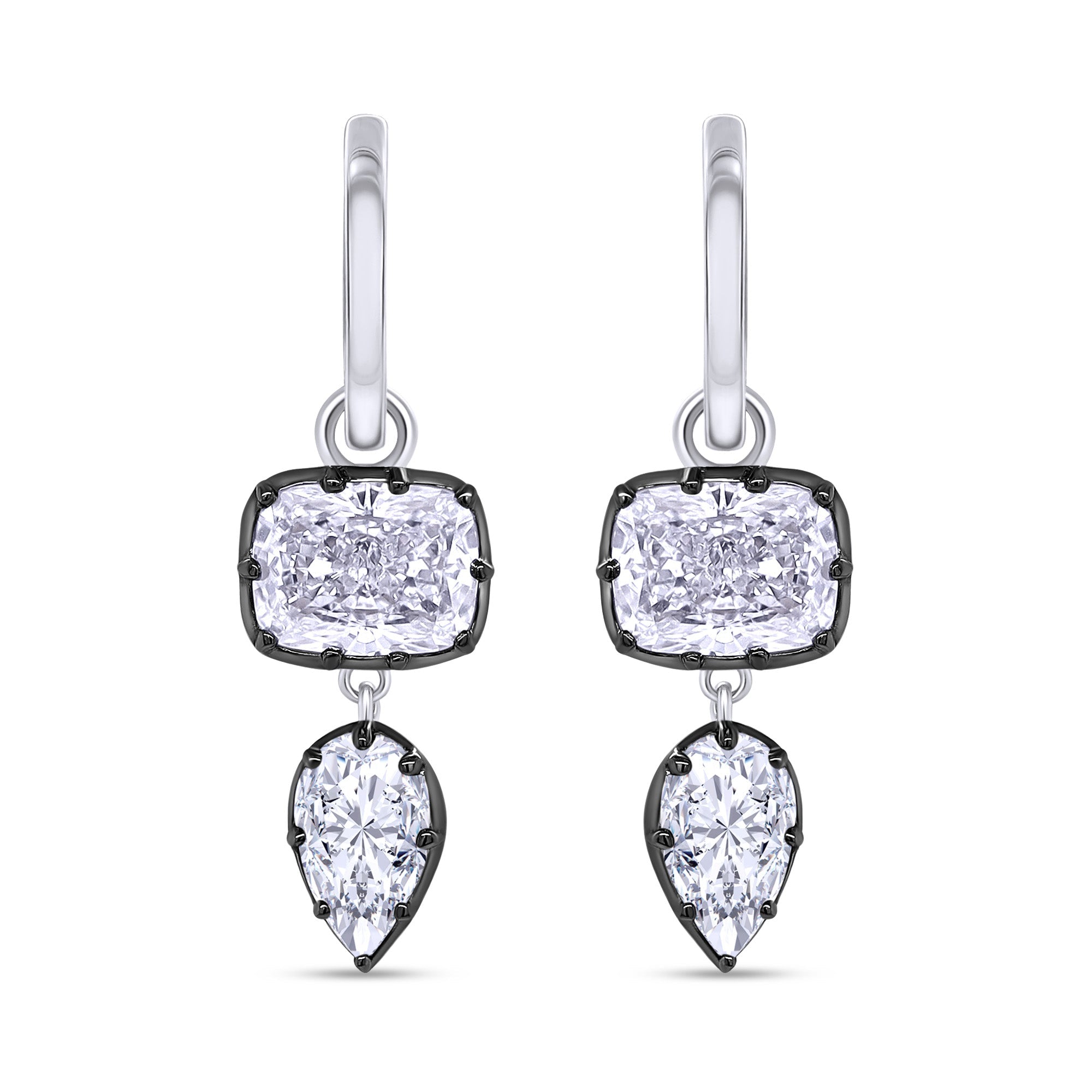 Huggie Earrings For Women, Cushion and Pear Shape Lab Grown Diamond Two Tone Huggie Earring