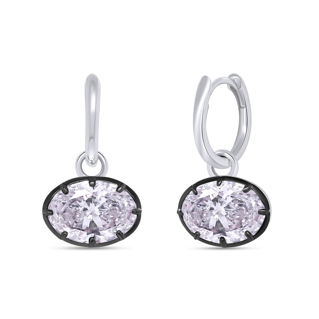 Huggie Earrings For Women, Oval Shape Lab Grown Diamond Two Tone Huggie Earring