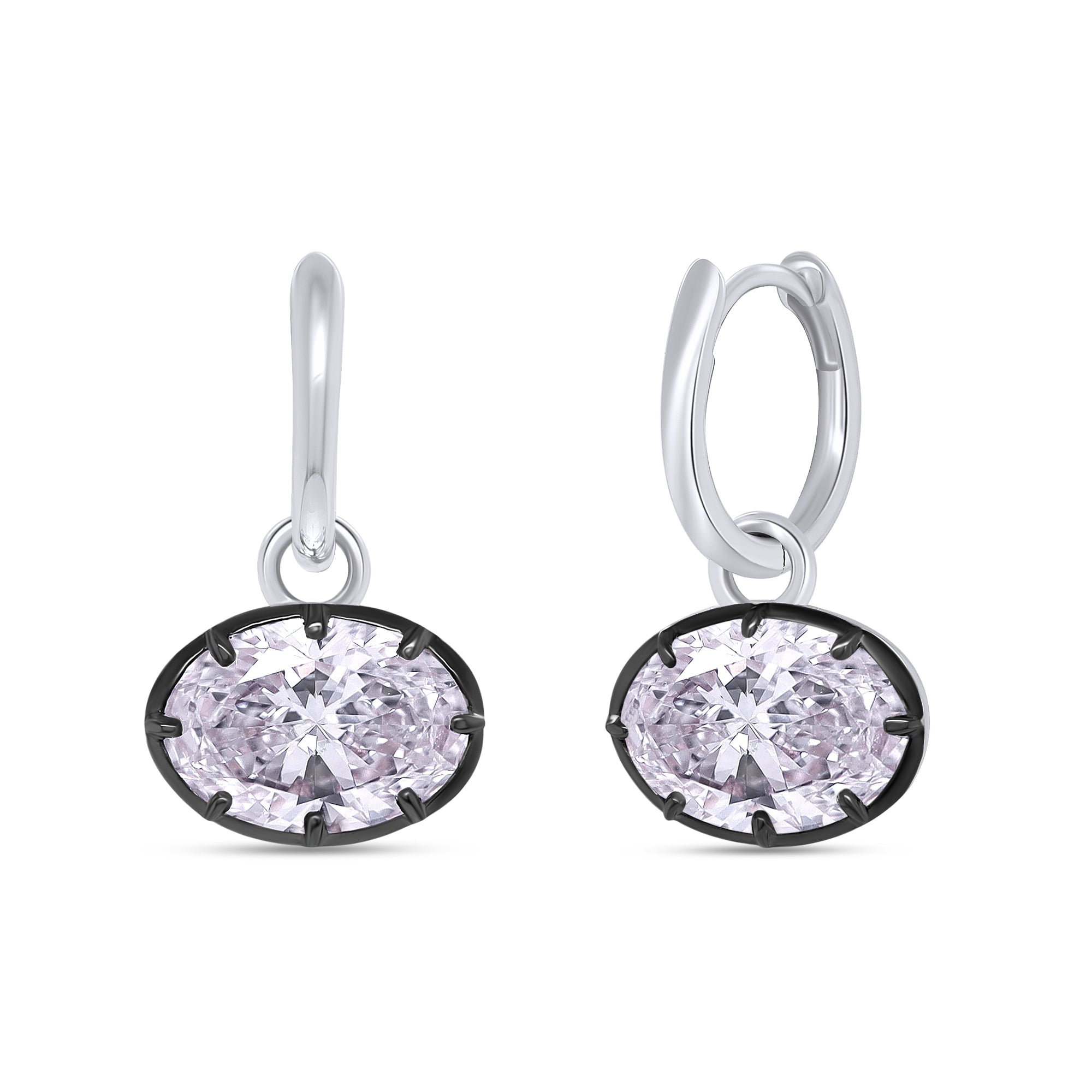 Huggie Earrings For Women, Oval Shape Lab Grown Diamond Two Tone Huggie Earring