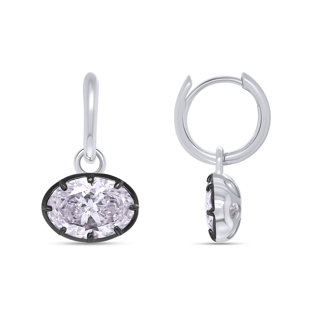 Huggie Earrings For Women, Oval Shape Lab Grown Diamond Two Tone Huggie Earring